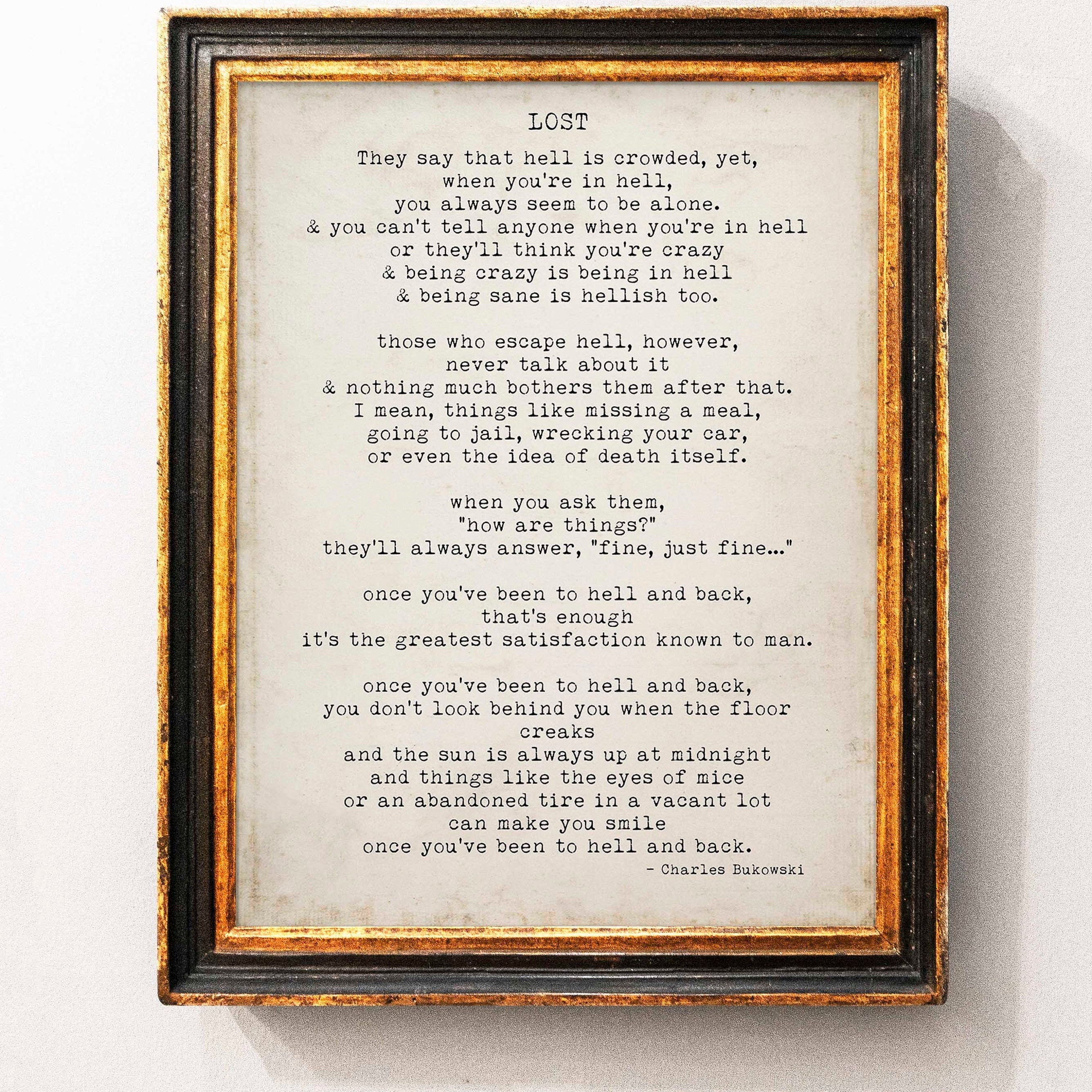 LOST by Charles Bukowski Poem Print, Bukowski Poetry Poster Print