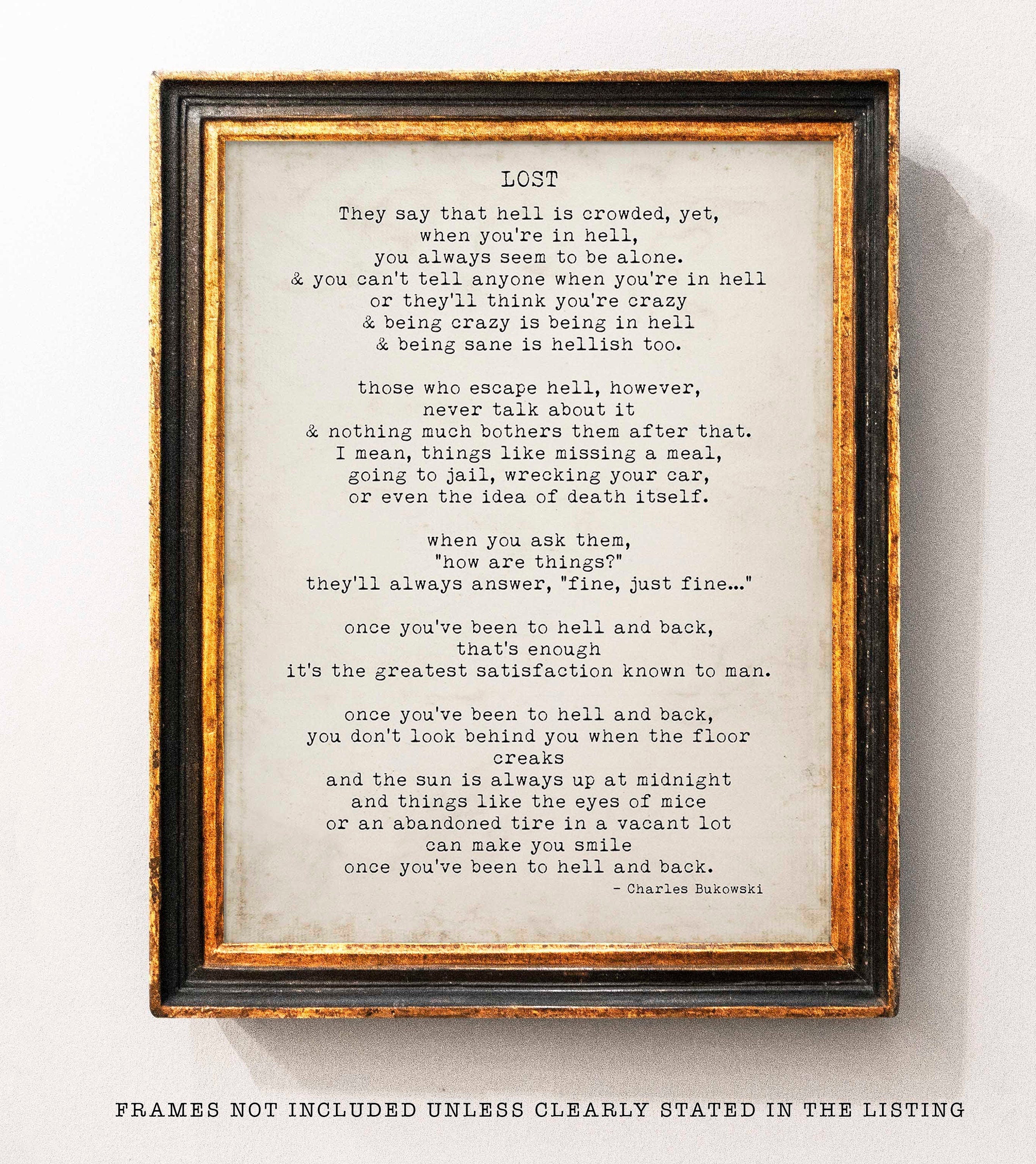 LOST by Charles Bukowski Poem Print, Bukowski Poetry Poster Print