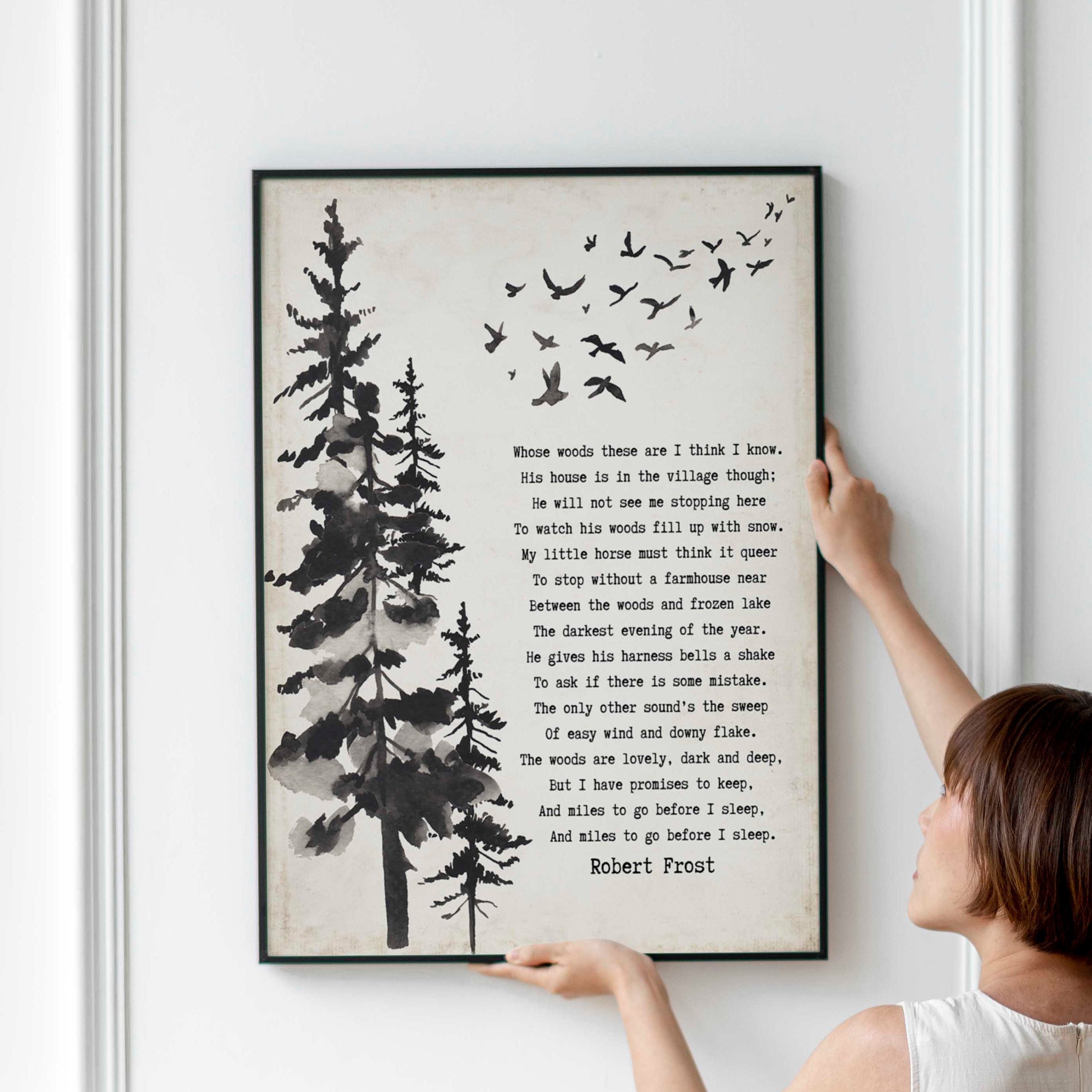 Stopping by the Woods on a Snowy Evening Robert Frost Wall Art Print framed or unframed Living Room Wall Art