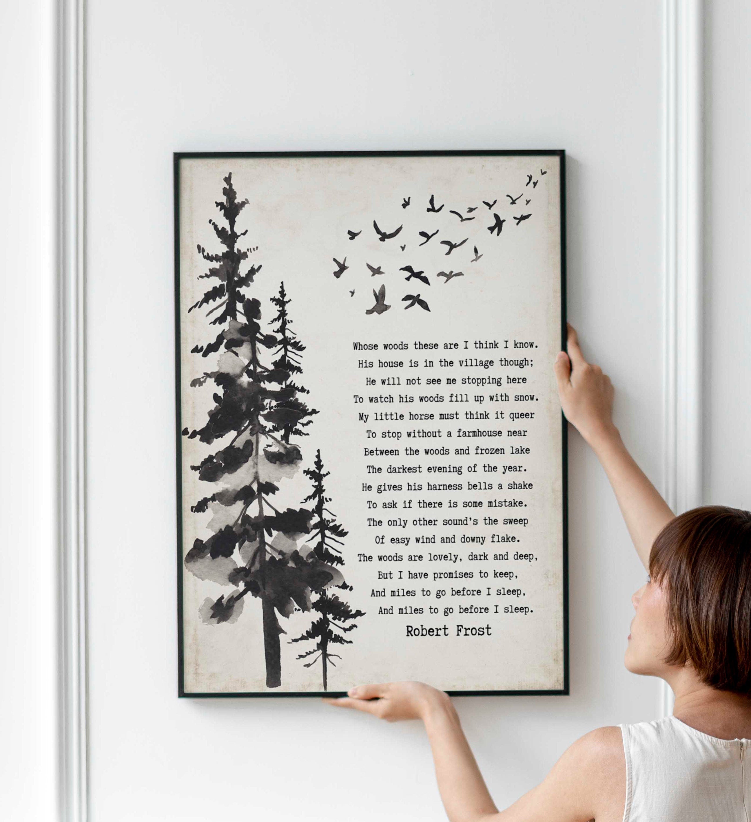 Stopping by the Woods on a Snowy Evening Robert Frost Wall Art Print framed or unframed Living Room Wall Art