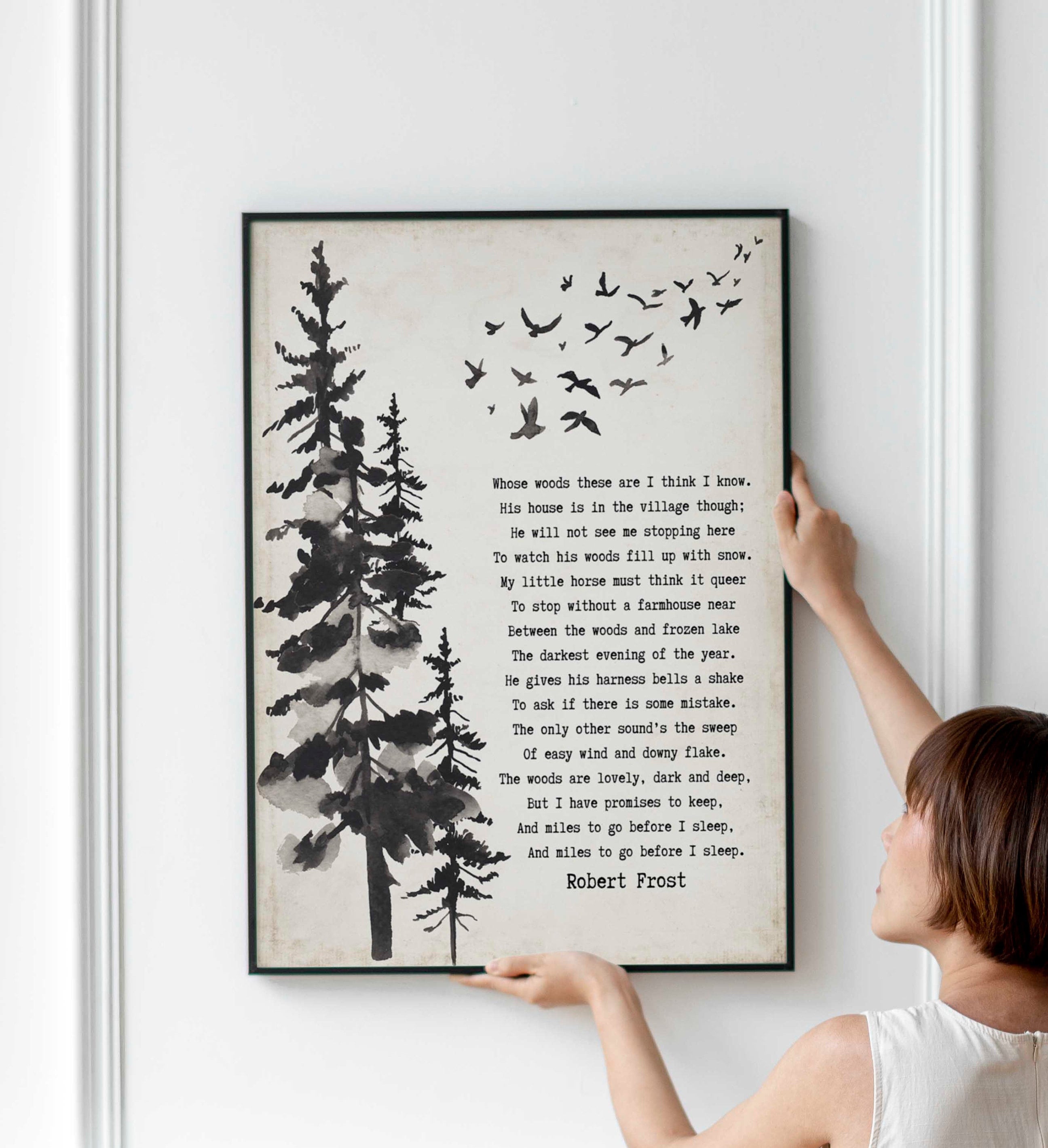 Stopping by the Woods on a Snowy Evening Robert Frost Wall Art Print framed or unframed Living Room Wall Art