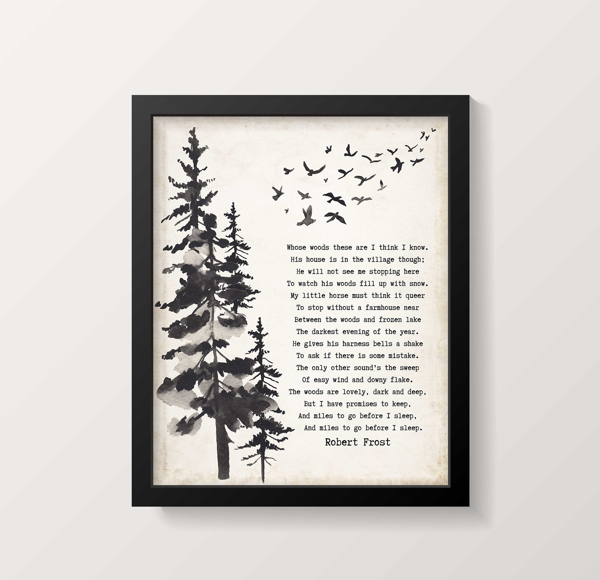 Stopping by the Woods on a Snowy Evening Robert Frost Wall Art Print framed or unframed Living Room Wall Art