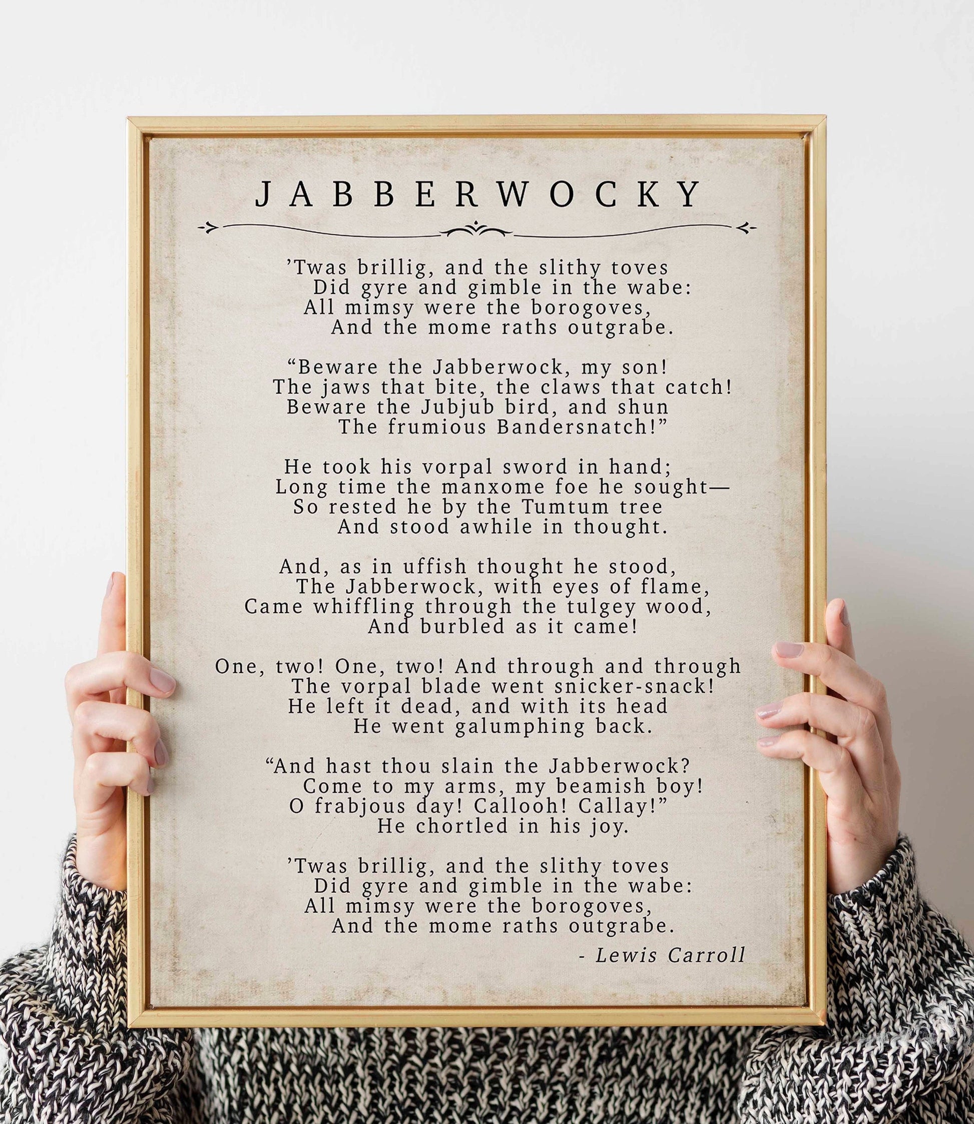 Jabberwocky Poem Print Lewis Carroll Literary Wall Art