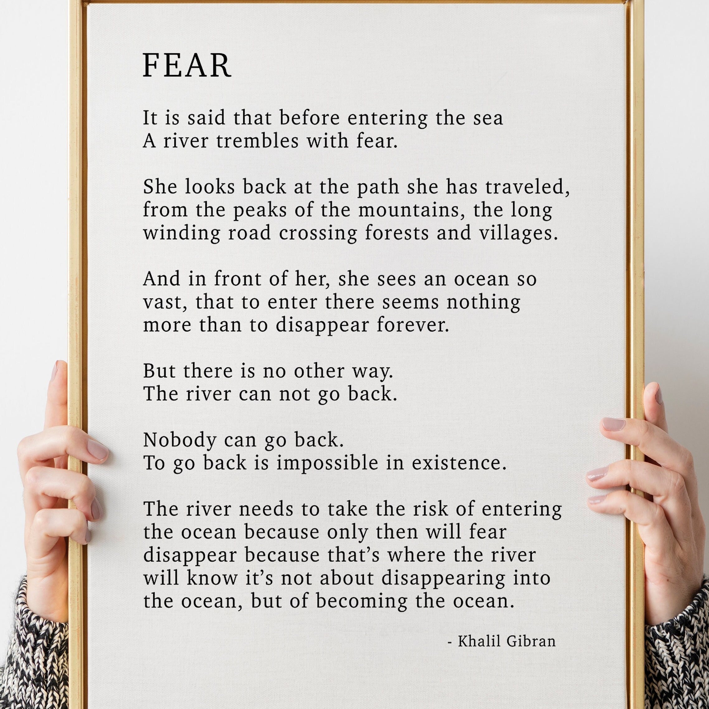 FEAR by KAHLIL GIBRAN Poem - Poetry Decor, Poem Print