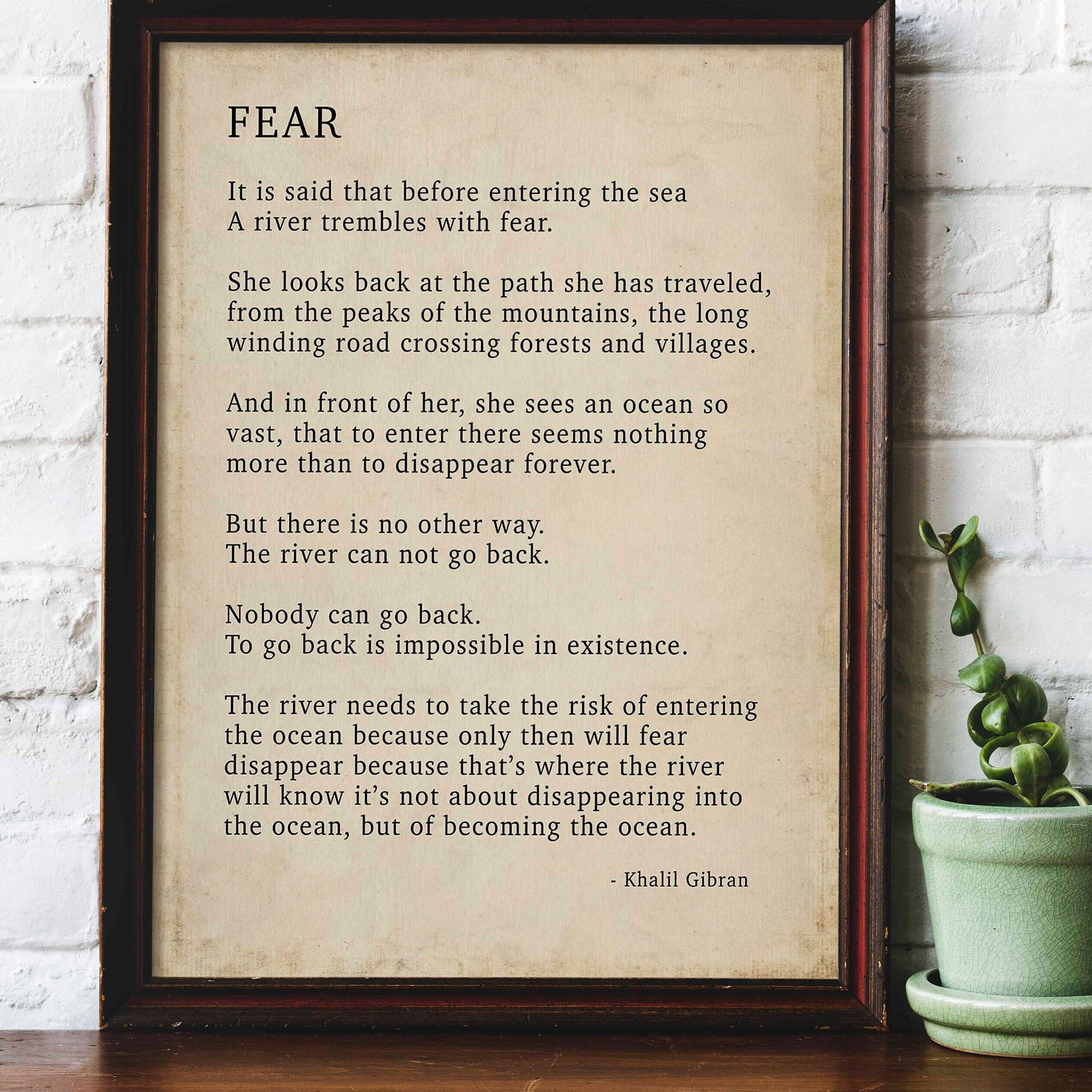 FEAR by KAHLIL GIBRAN Poem - Poetry Decor, Poem Print