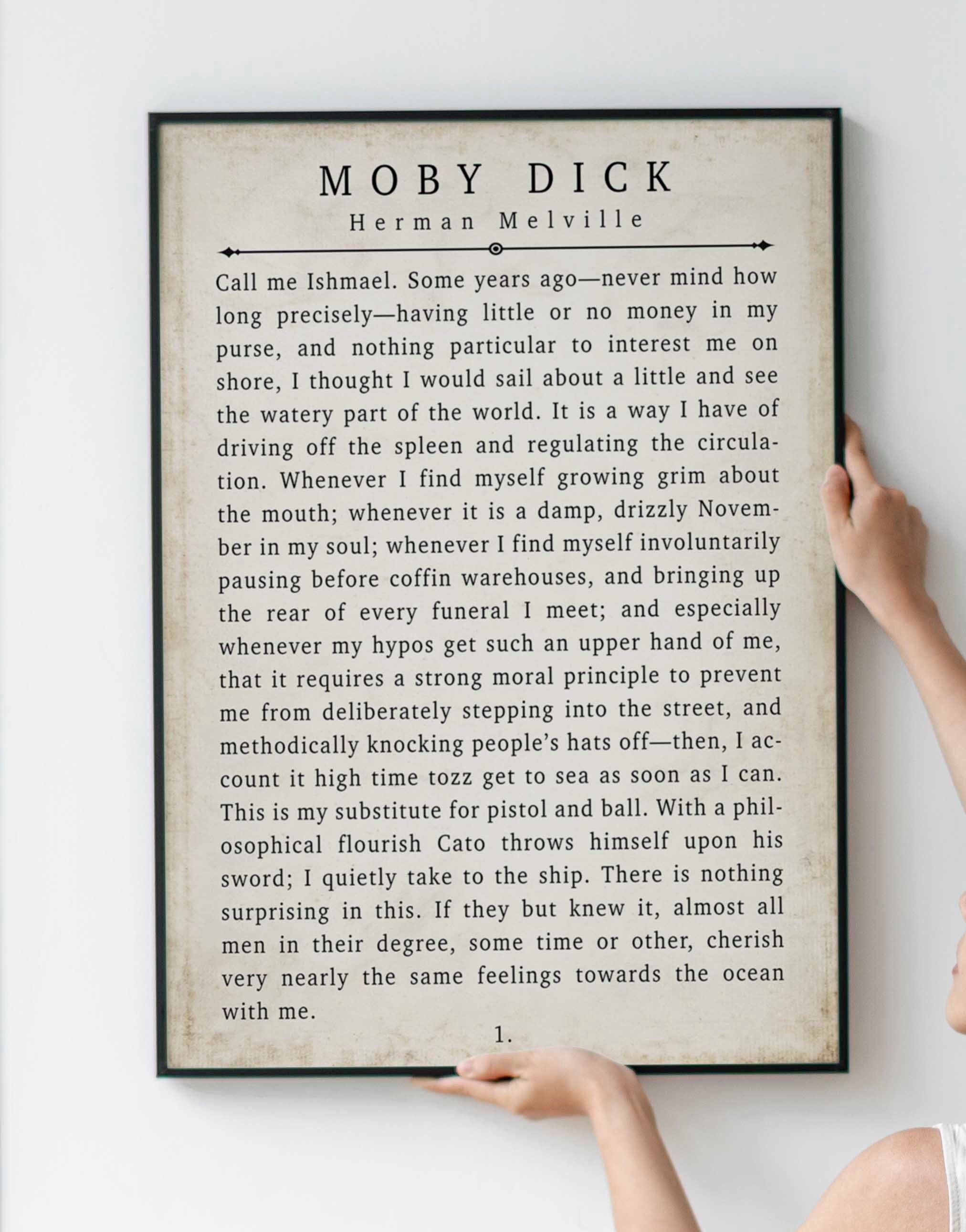 Moby Dick Herman Melville Book Quote Print Vintage Page 1. Unframed and Framed Wall Art