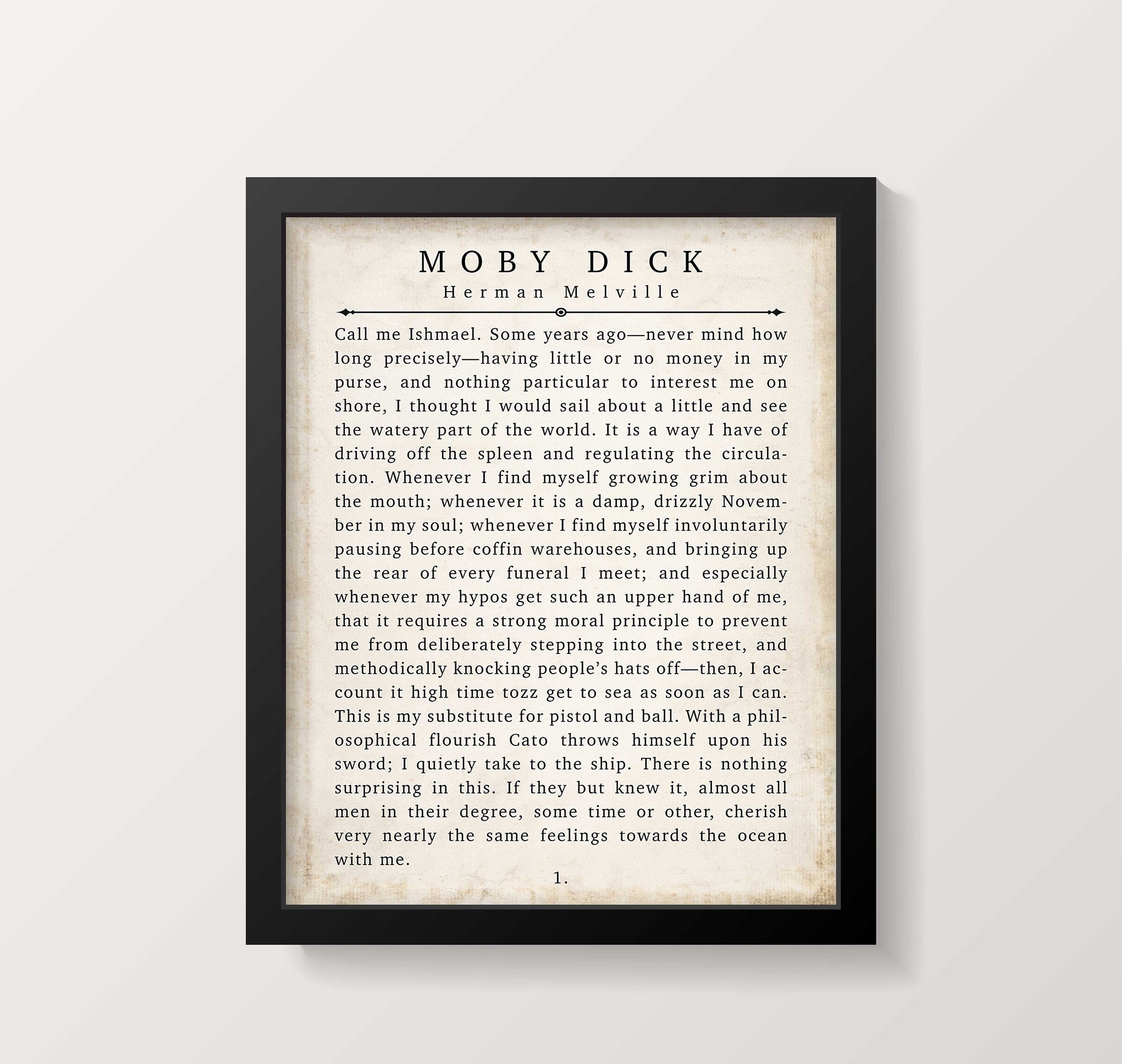 Moby Dick Herman Melville Book Quote Print Vintage Page 1. Unframed and Framed Wall Art