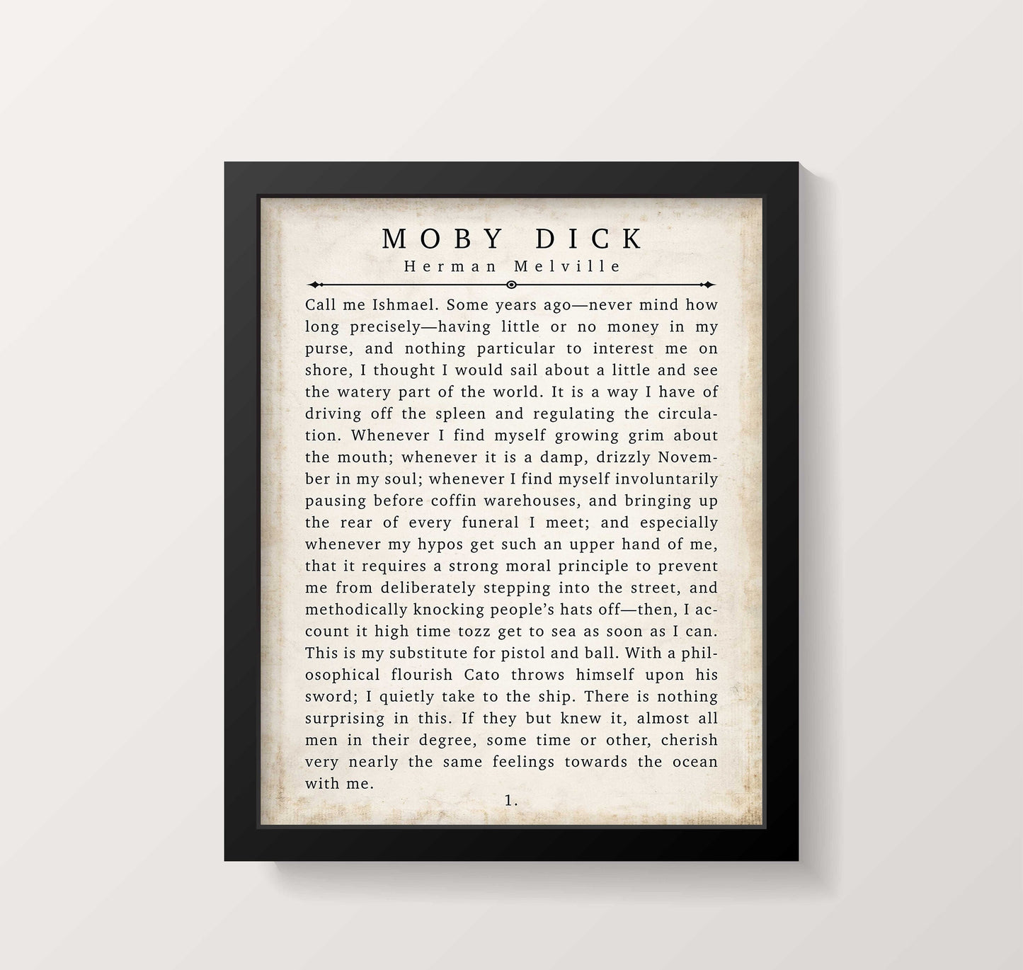 Moby Dick Herman Melville Book Quote Print Vintage Page 1. Unframed and Framed Wall Art