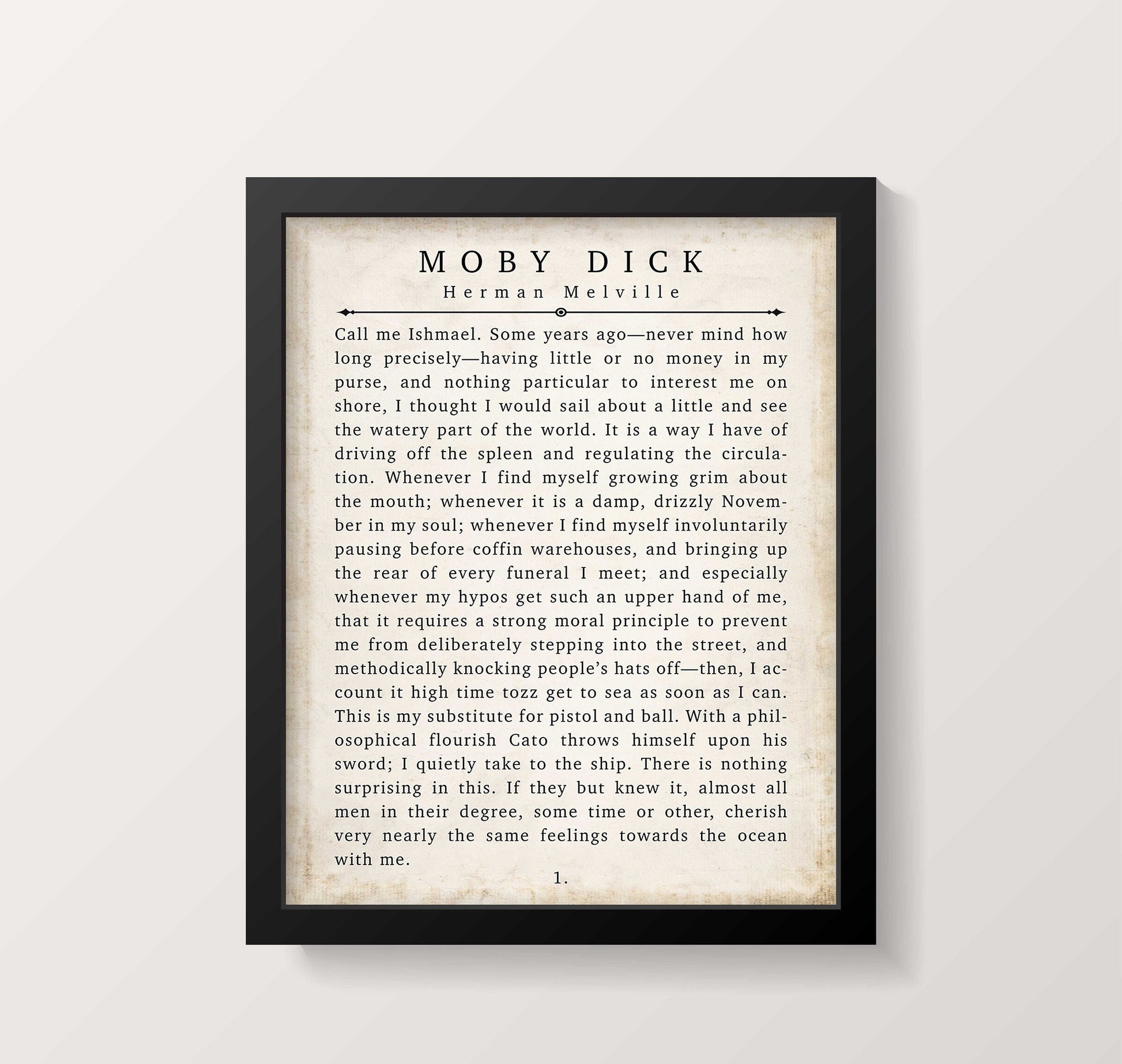 Moby Dick Herman Melville Book Quote Print Vintage Page 1. Unframed and Framed Wall Art