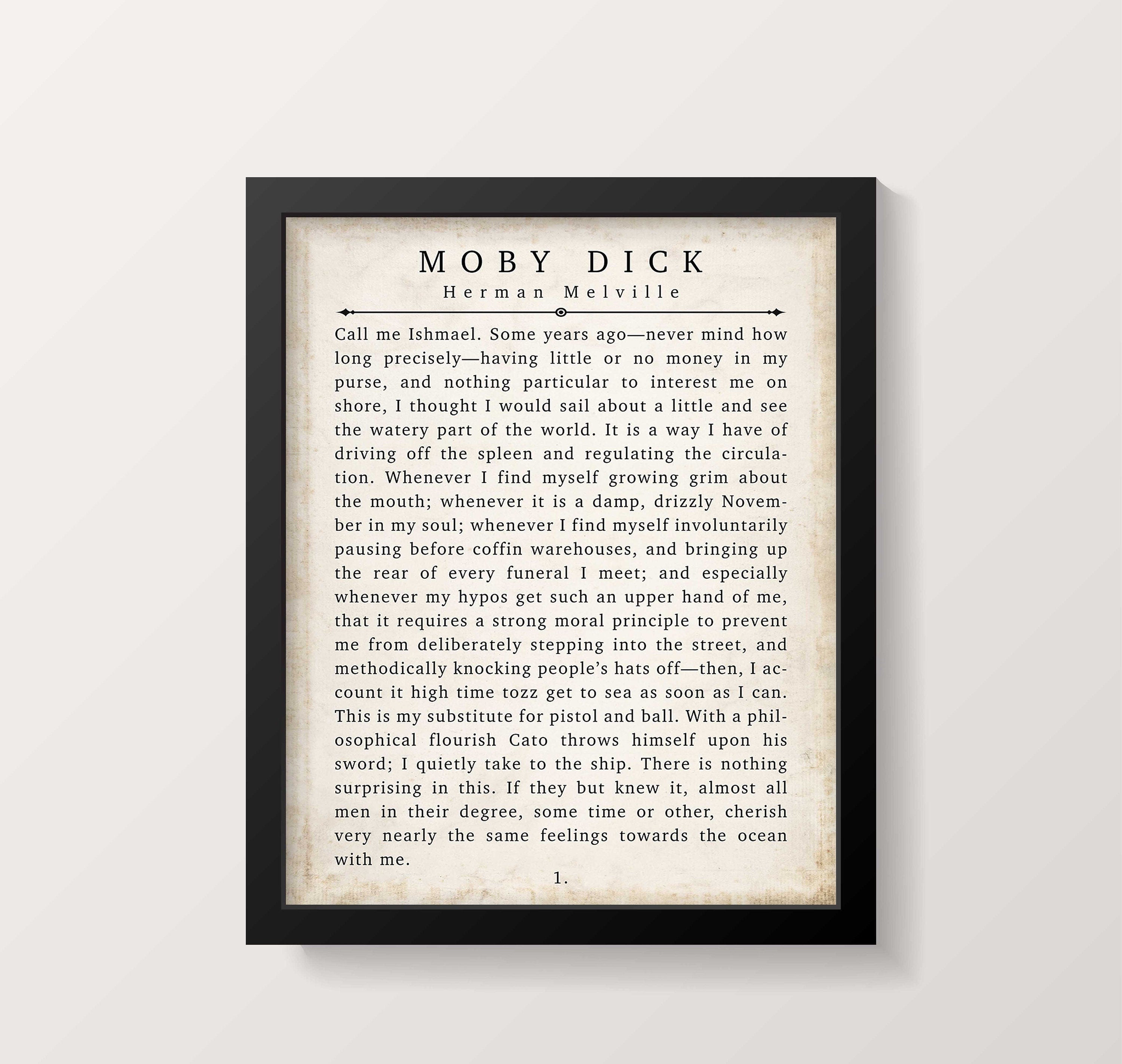 Moby Dick Herman Melville Book Quote Print Vintage Page 1. Unframed and Framed Wall Art