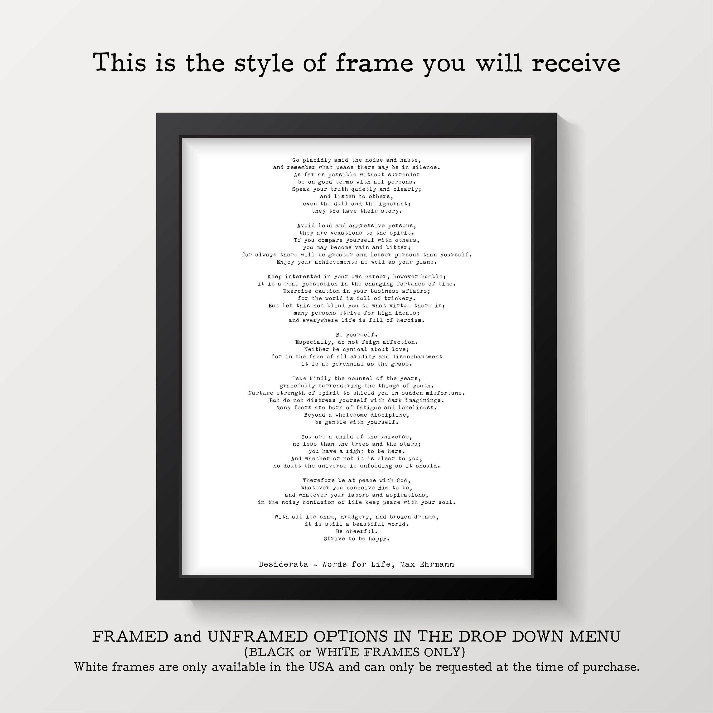Poem Art Desiderata Print, Minimalist Poster