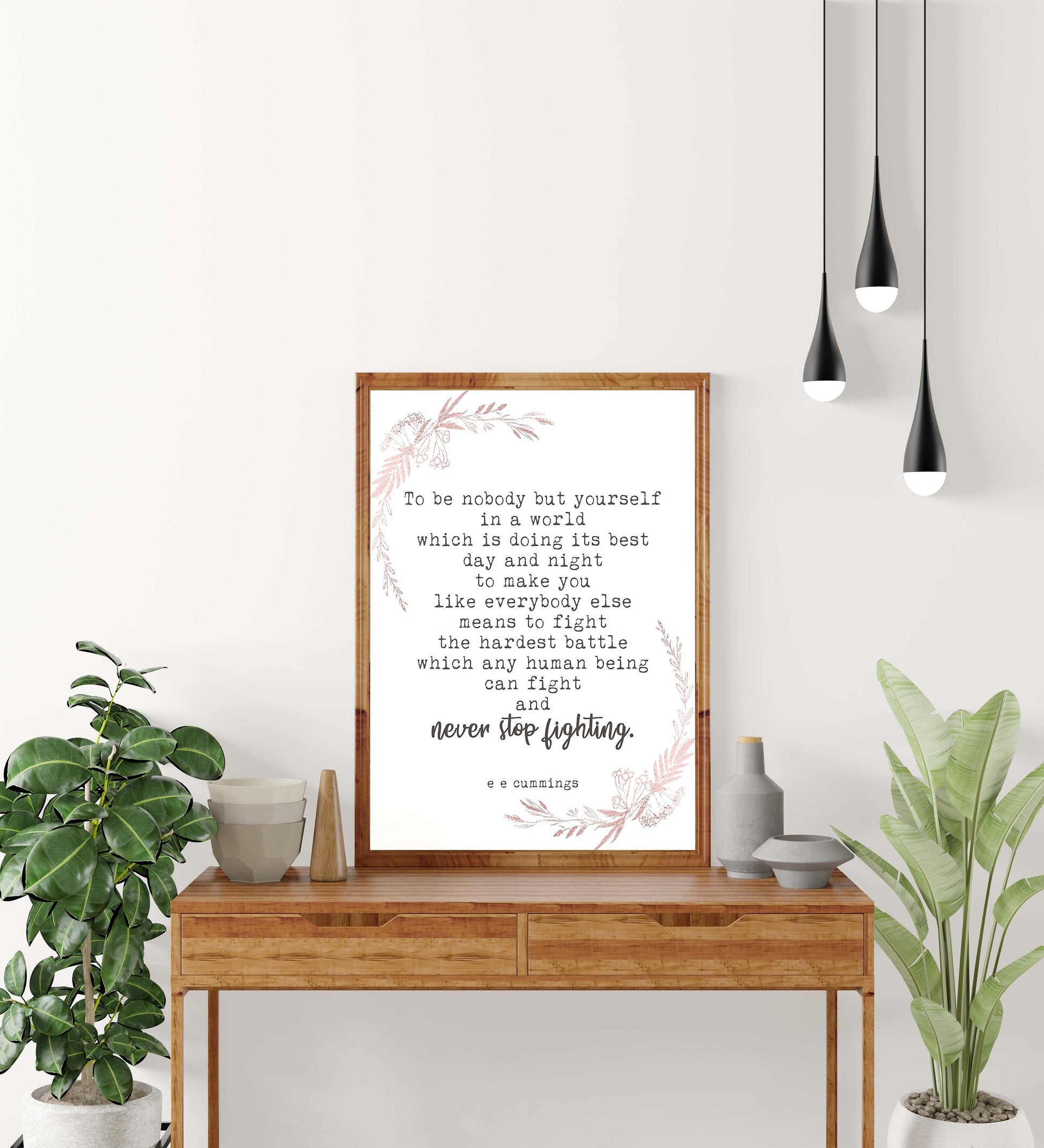 ee cummings Quote Print To Be Nobody But Yourself Inspirational Quote Wall Art Prints Framed or Unframed