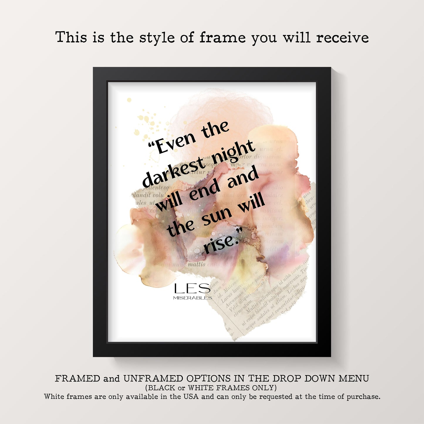 Les Miserable Quote Print It Is Dreadful Not To Live, Victor Hugo Inspirational Quote Wall Art Prints Framed or Unframed