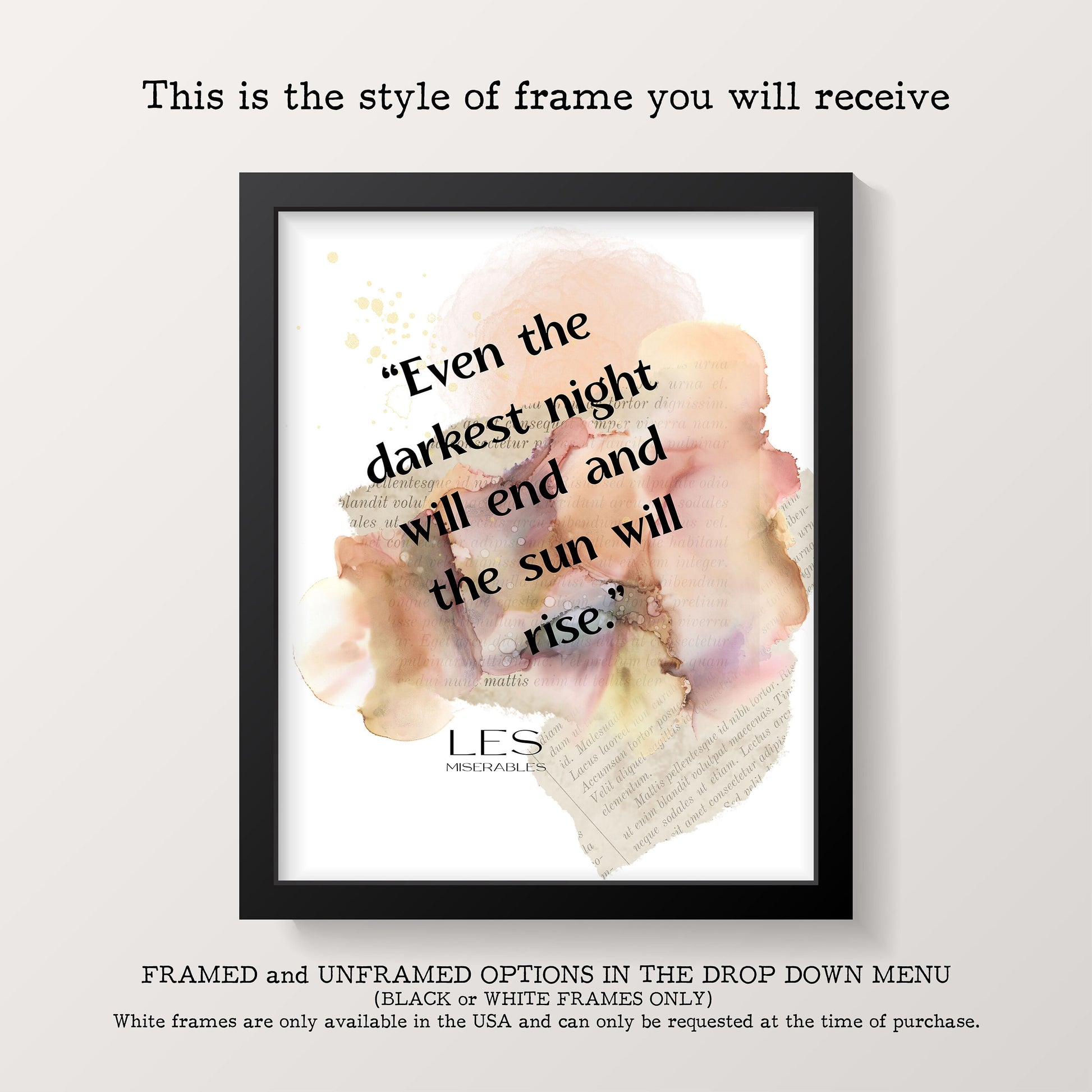 Les Miserable Quote Print It Is Dreadful Not To Live, Victor Hugo Inspirational Quote Wall Art Prints Framed or Unframed