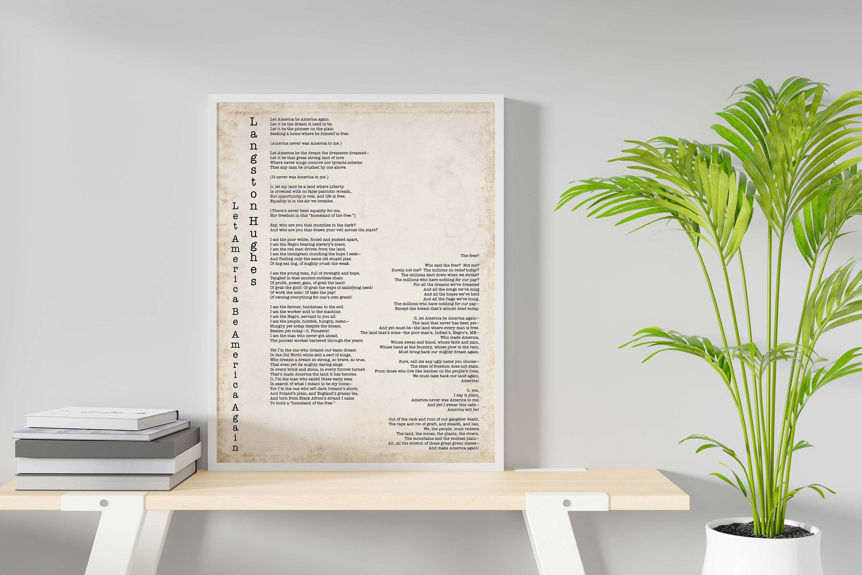 Langston Hughes "Let America Be America Again" Poem Art Print - Inspirational Literary Wall Decor - Vintage or Black and White