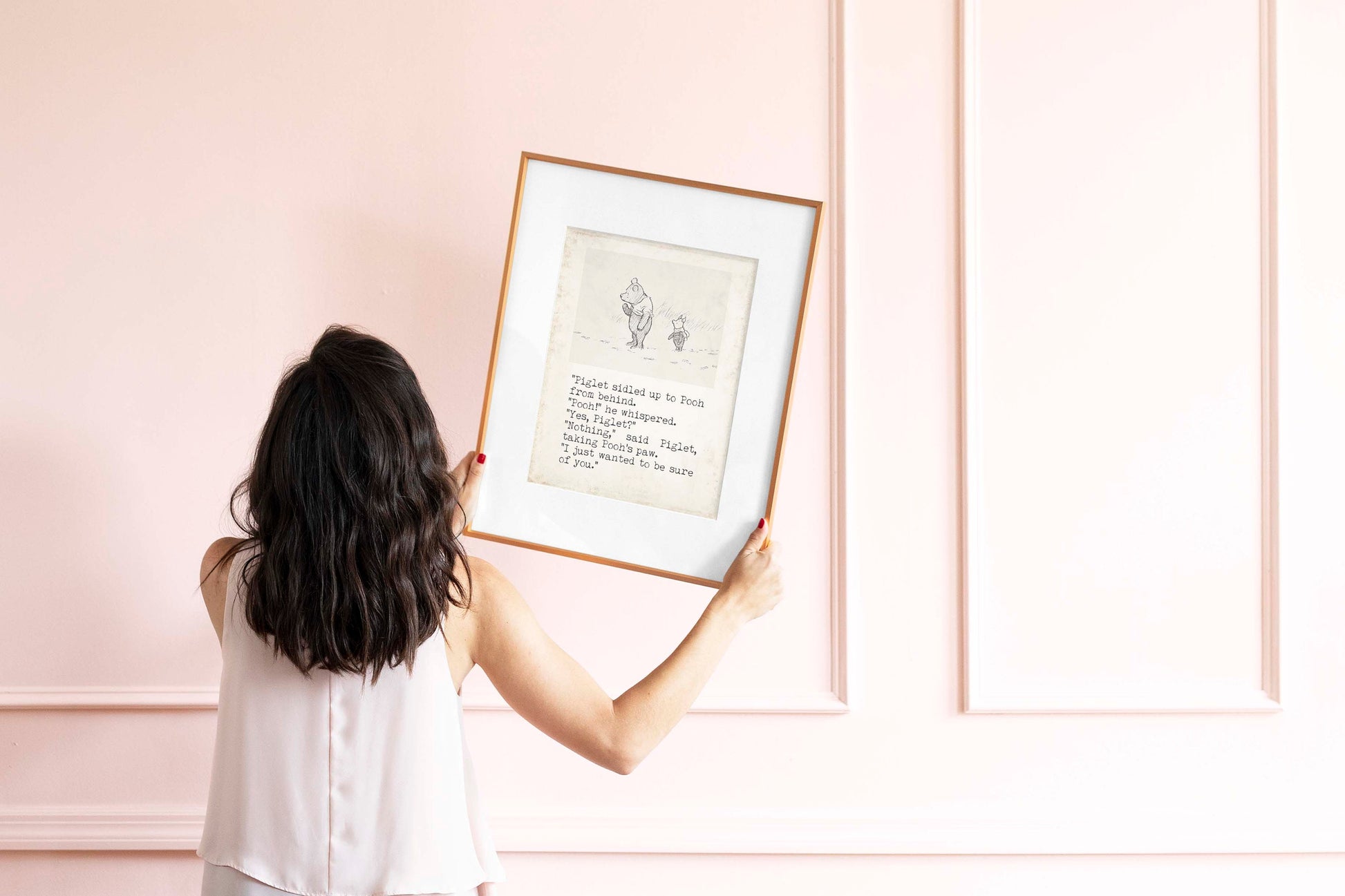 The House at Pooh Corner Winnie the Pooh Quote Unframed or Framed Nursery Wall Art Prints in Vintage Style with Pooh & Piglet Drawing