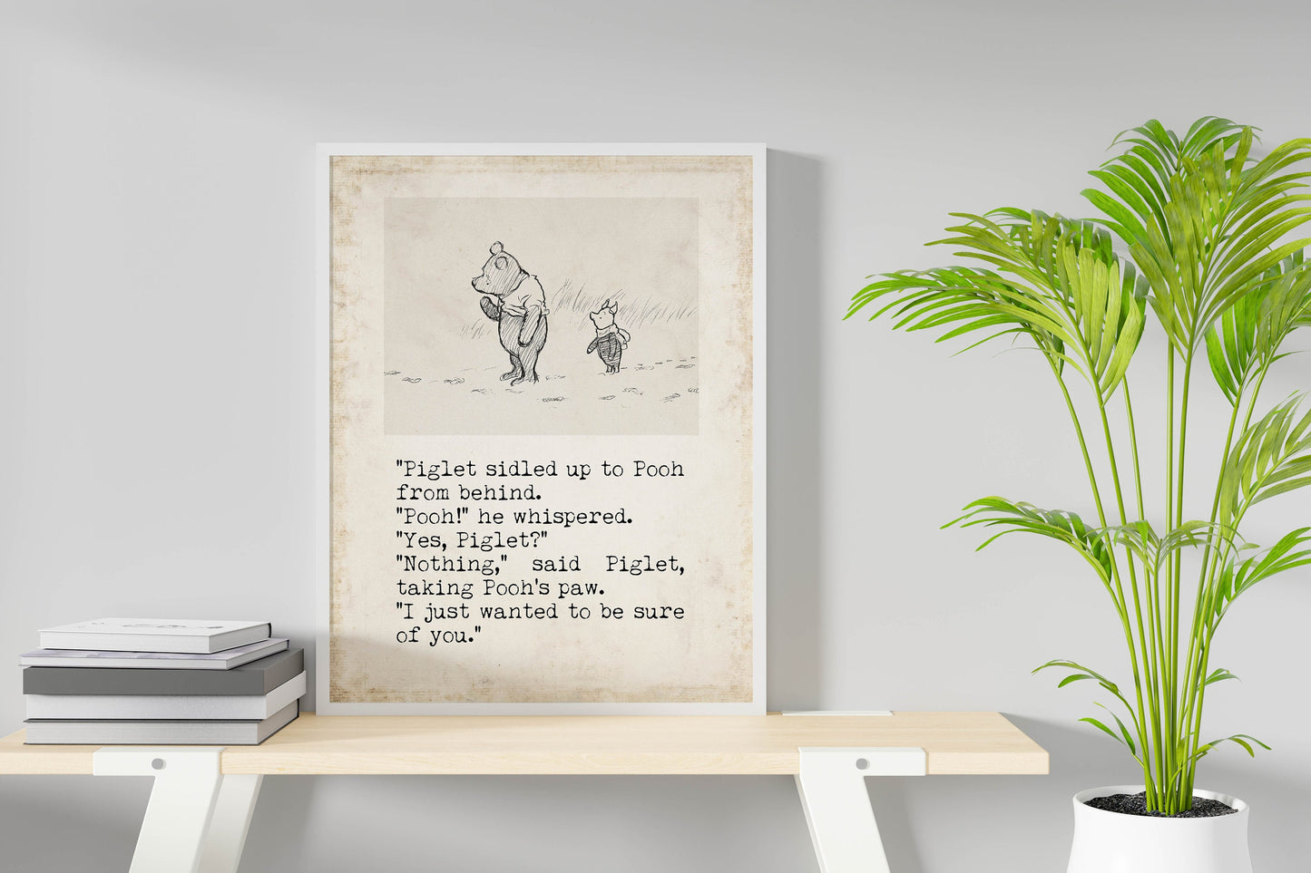 The House at Pooh Corner Winnie the Pooh Quote Unframed or Framed Nursery Wall Art Prints in Vintage Style with Pooh & Piglet Drawing