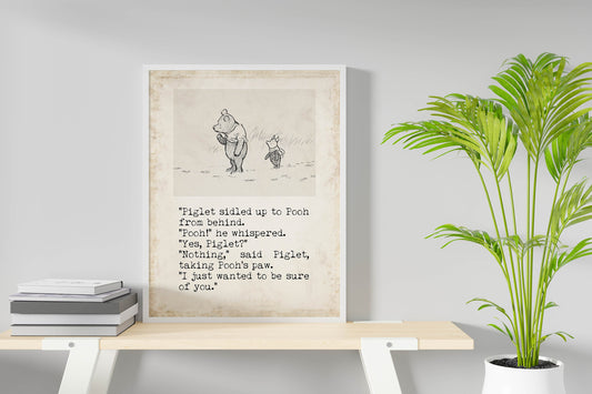 The House at Pooh Corner Winnie the Pooh Quote Unframed or Framed Nursery Wall Art Prints in Vintage Style with Pooh & Piglet Drawing