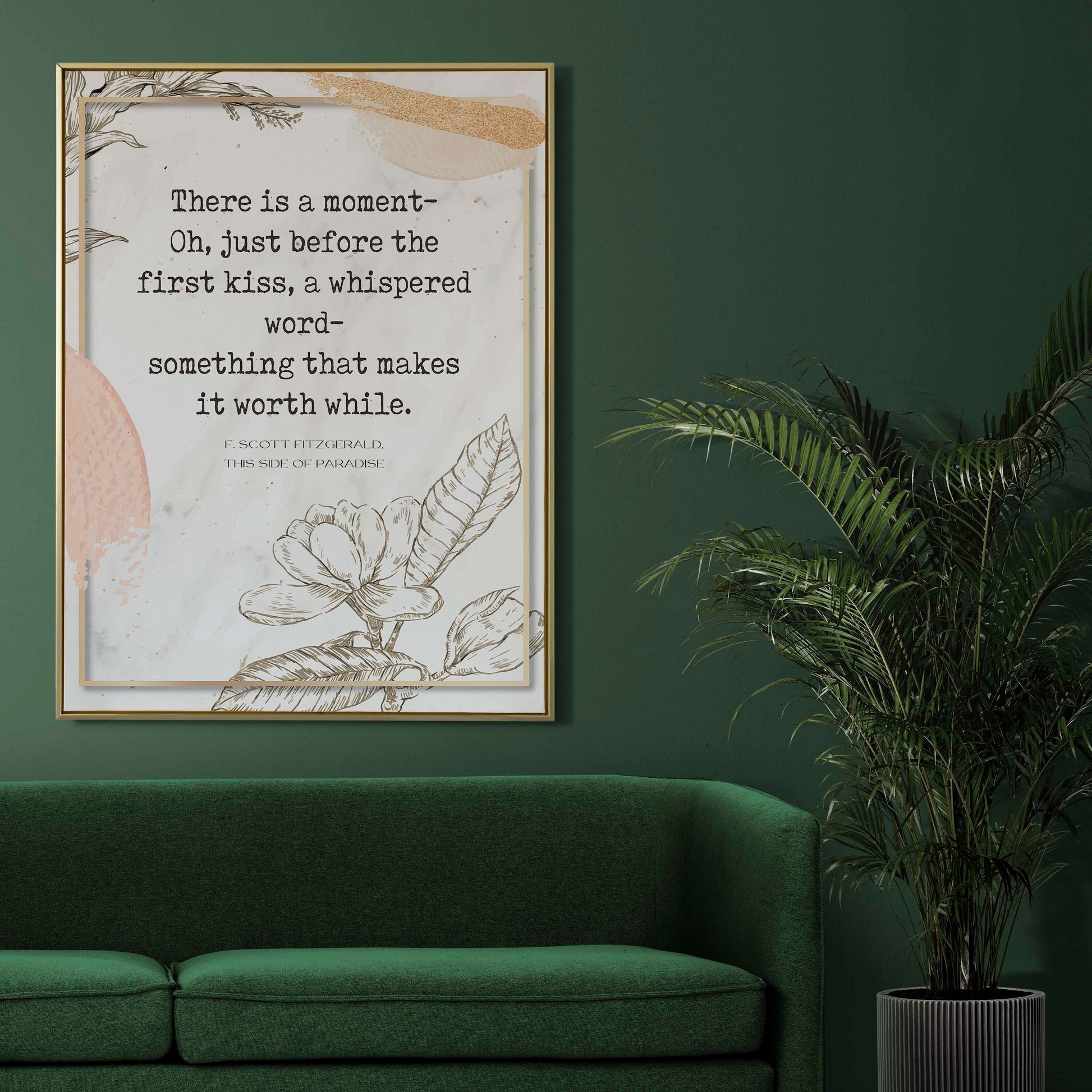 There is a Moment Before The First Kiss FS Fitzgerald Quote Wall Art Print, Modern Watercolor Inspirational Bedroom & Living Room Wall Decor