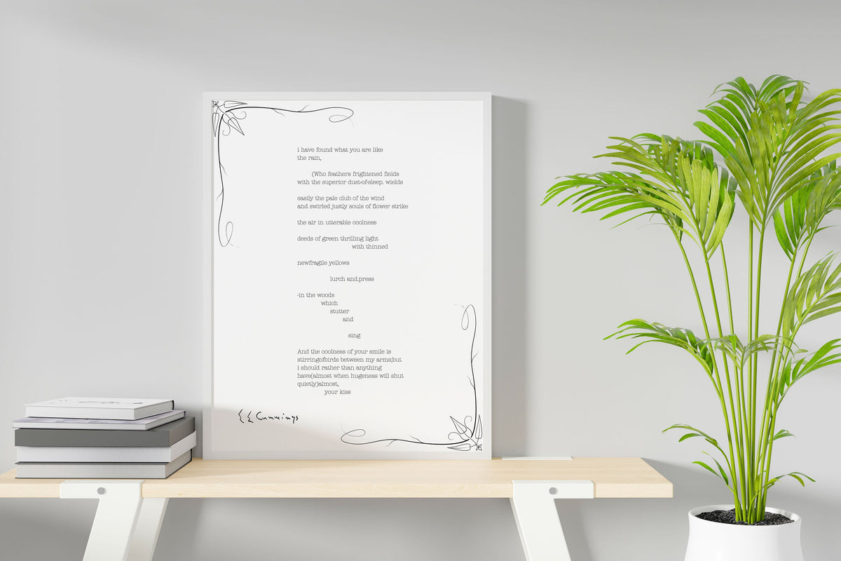 Love Poem by e e cummings I have found what you are like art print, Romantic Unframed & Framed Art Quote Wall Decor