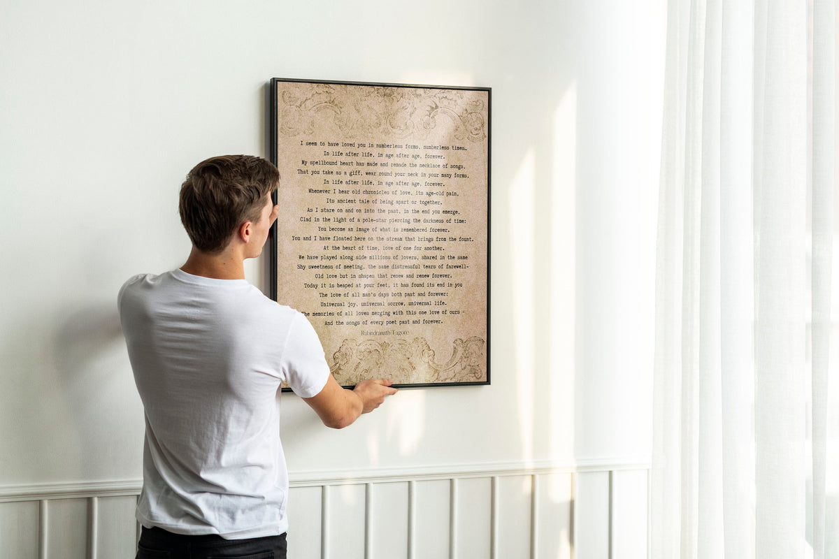Vintage Tagore Love Poem Print – Eternal Romance Quote Wall Art, Aged Paper Literary Poster