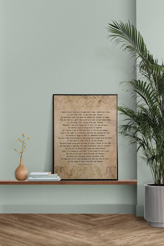 Vintage Tagore Love Poem Print – Eternal Romance Quote Wall Art, Aged Paper Literary Poster
