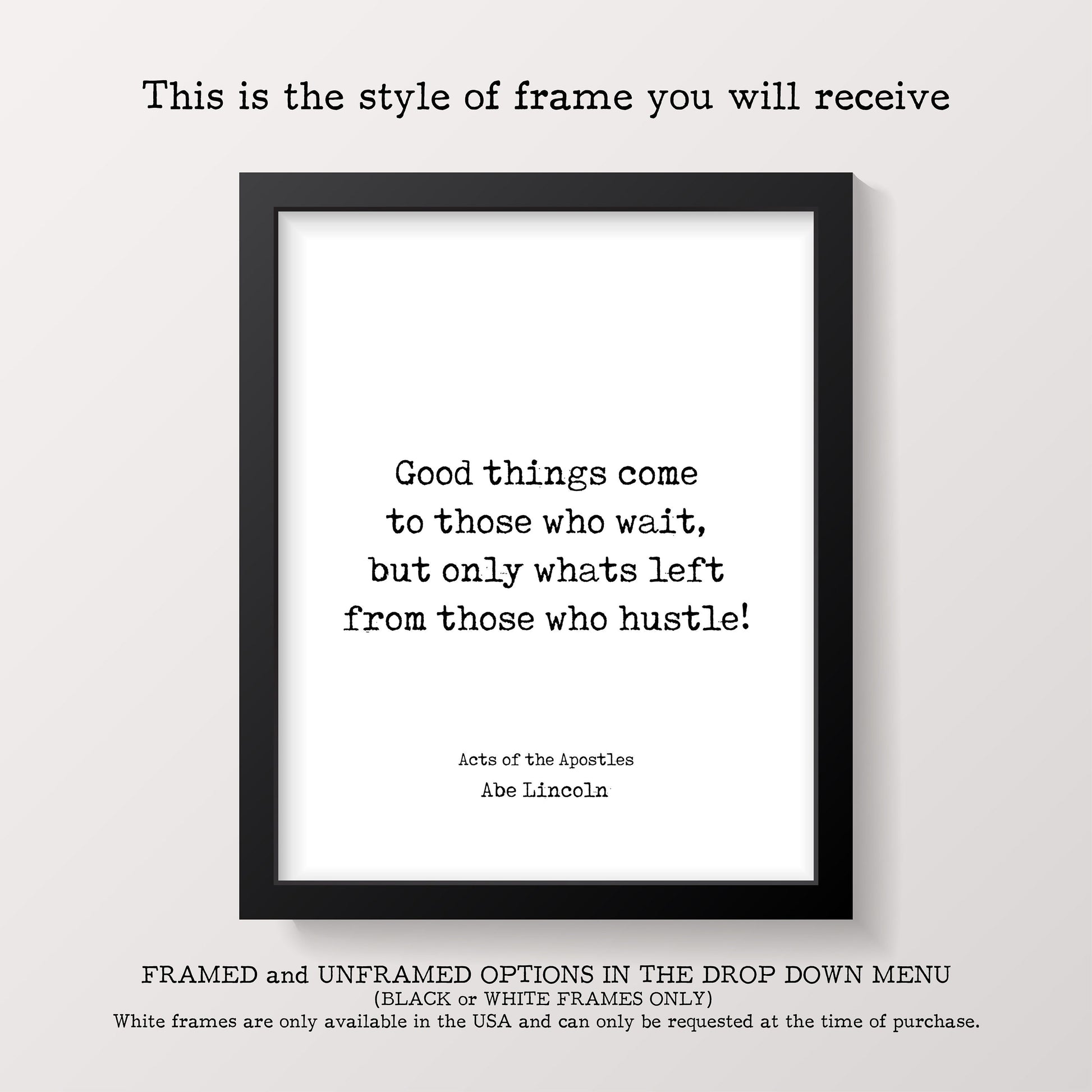 Hustle Quote Print – Good Things Come to Those Who Hustle – Motivational Wall Art, Typewriter Style