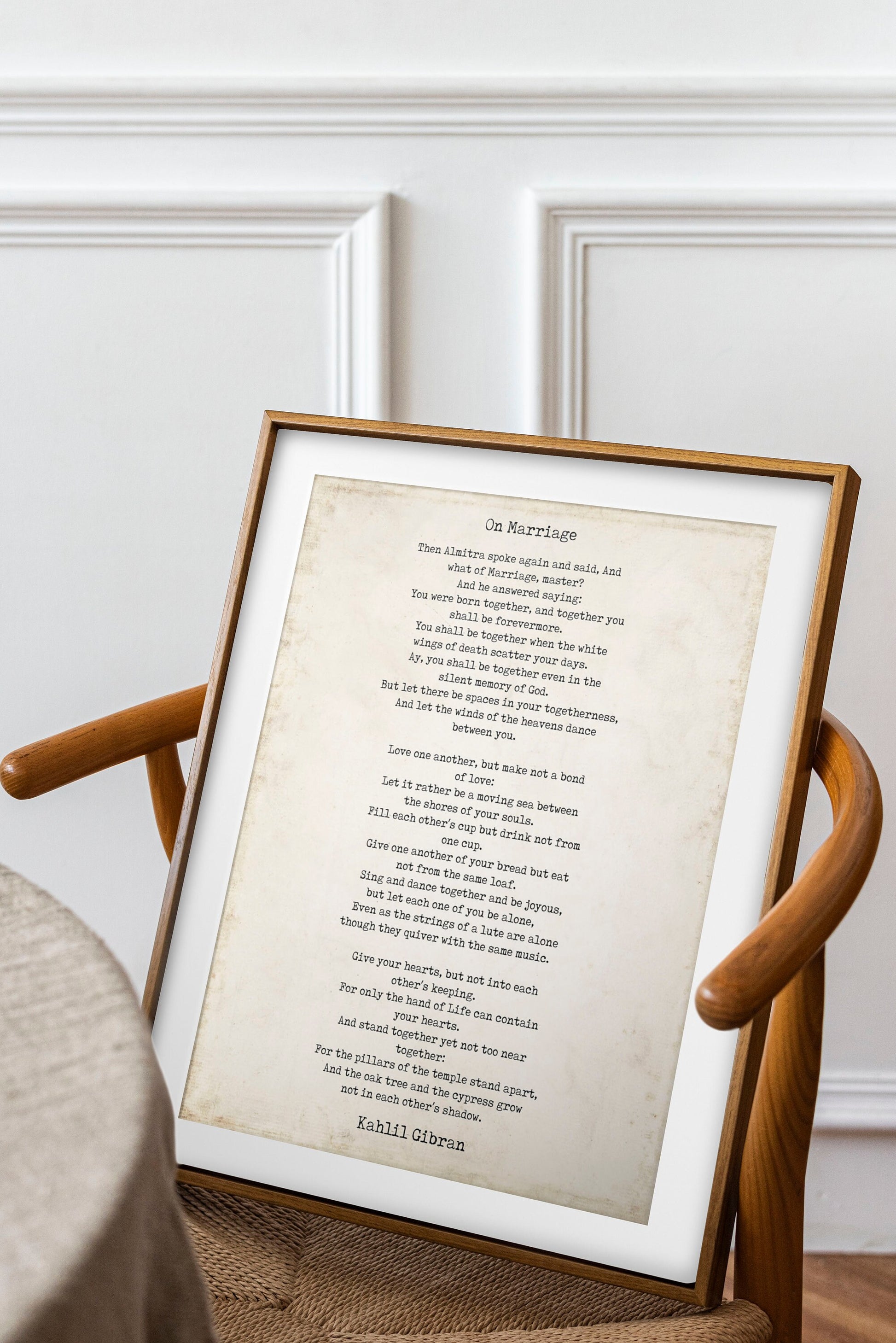 On Marriage Poem Kahlil Gibran Wall Art Prints Framed or Unframed in Vintage or Black & White, Love Poetry Literary Wall Art Decor