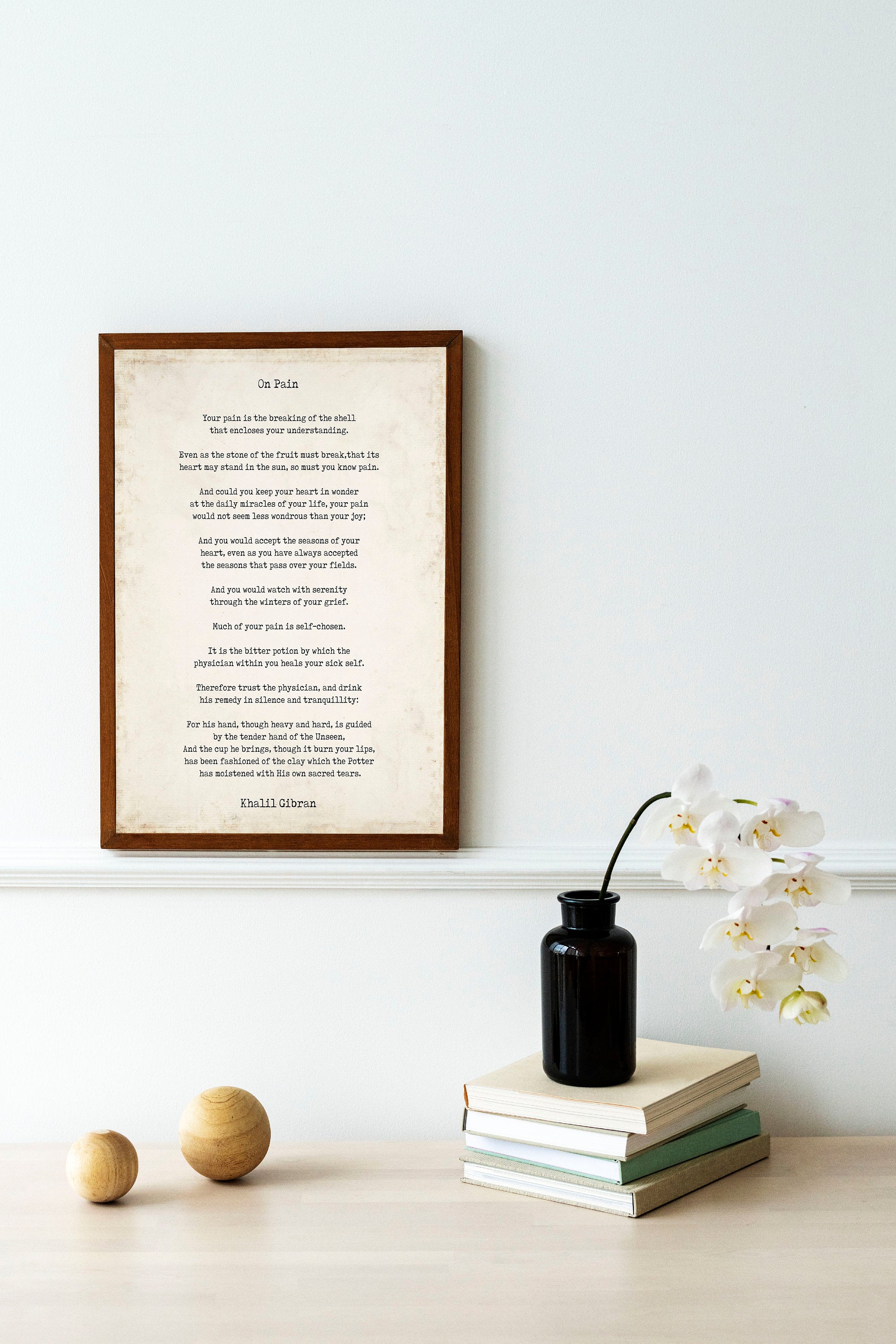 On Pain Kahlil Gibran Poem Wall Art Prints Framed or Unframed in Vintage or Black & White, Poetry Literary Wall Art Decor