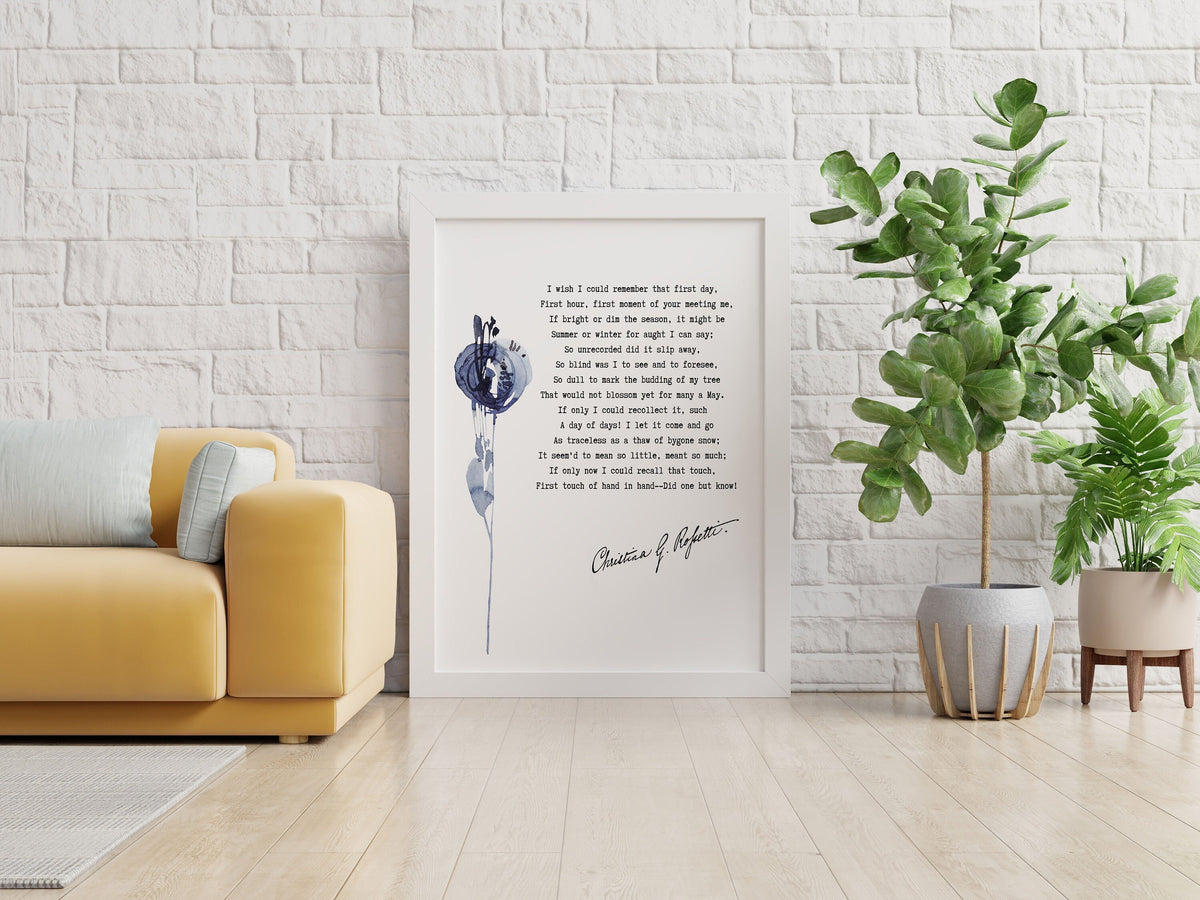Christina Rossetti I wish I could remember Poem Print, Wedding Anniversary Gift Wall Art