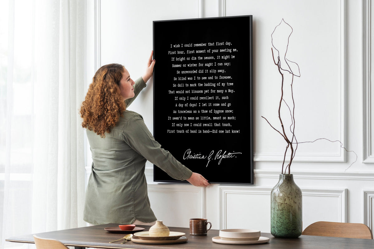 Christina Rossetti Poem Print – "I Wish I Could Remember" – Literary Wall Art – Romantic Poetry Quote – Victorian Style Decor, Black & White
