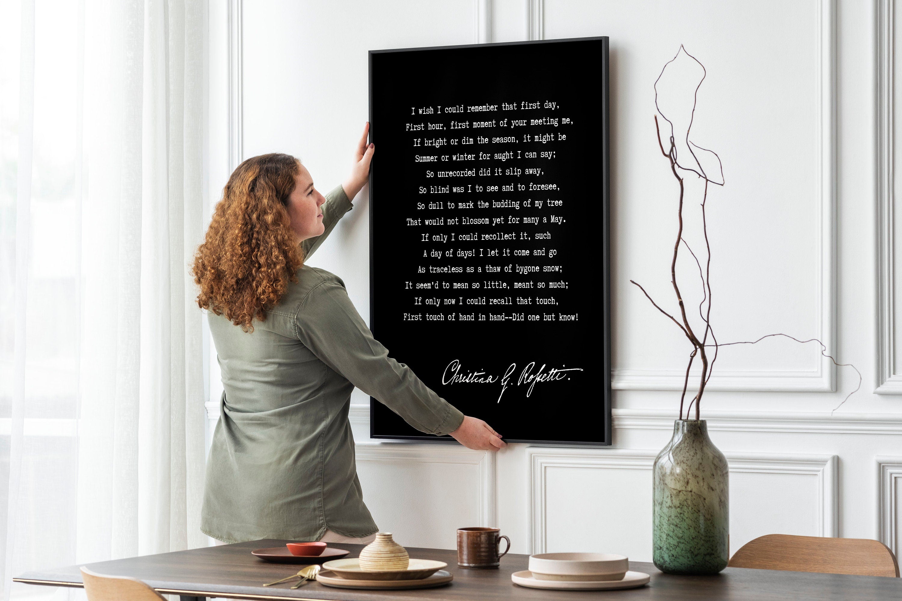 Christina Rossetti Poem Print – "I Wish I Could Remember" – Literary Wall Art – Romantic Poetry Quote – Victorian Style Decor, Black & White