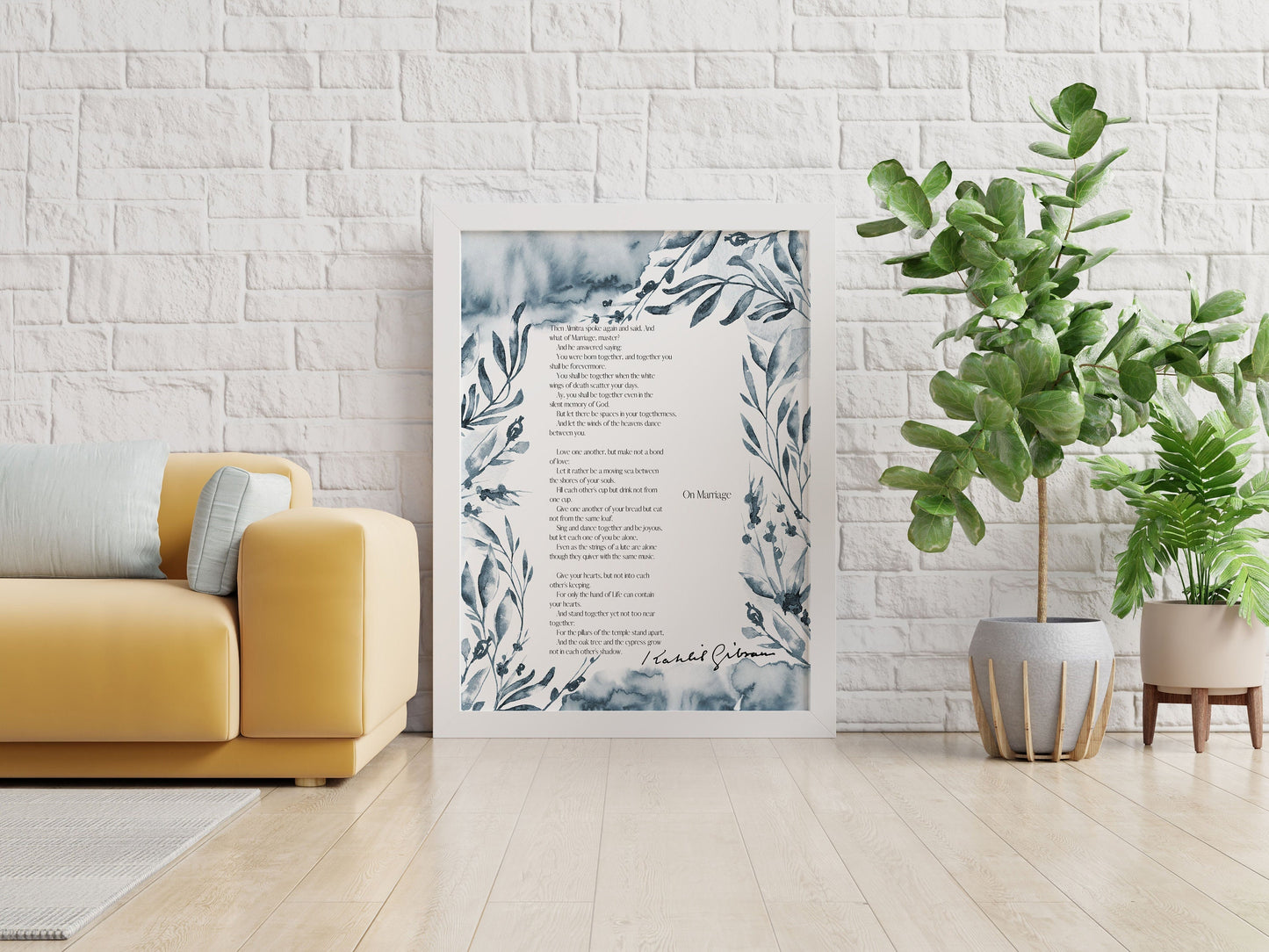 Kahlil Gibran On Marriage Quote Print Botanical Literary Wall Art