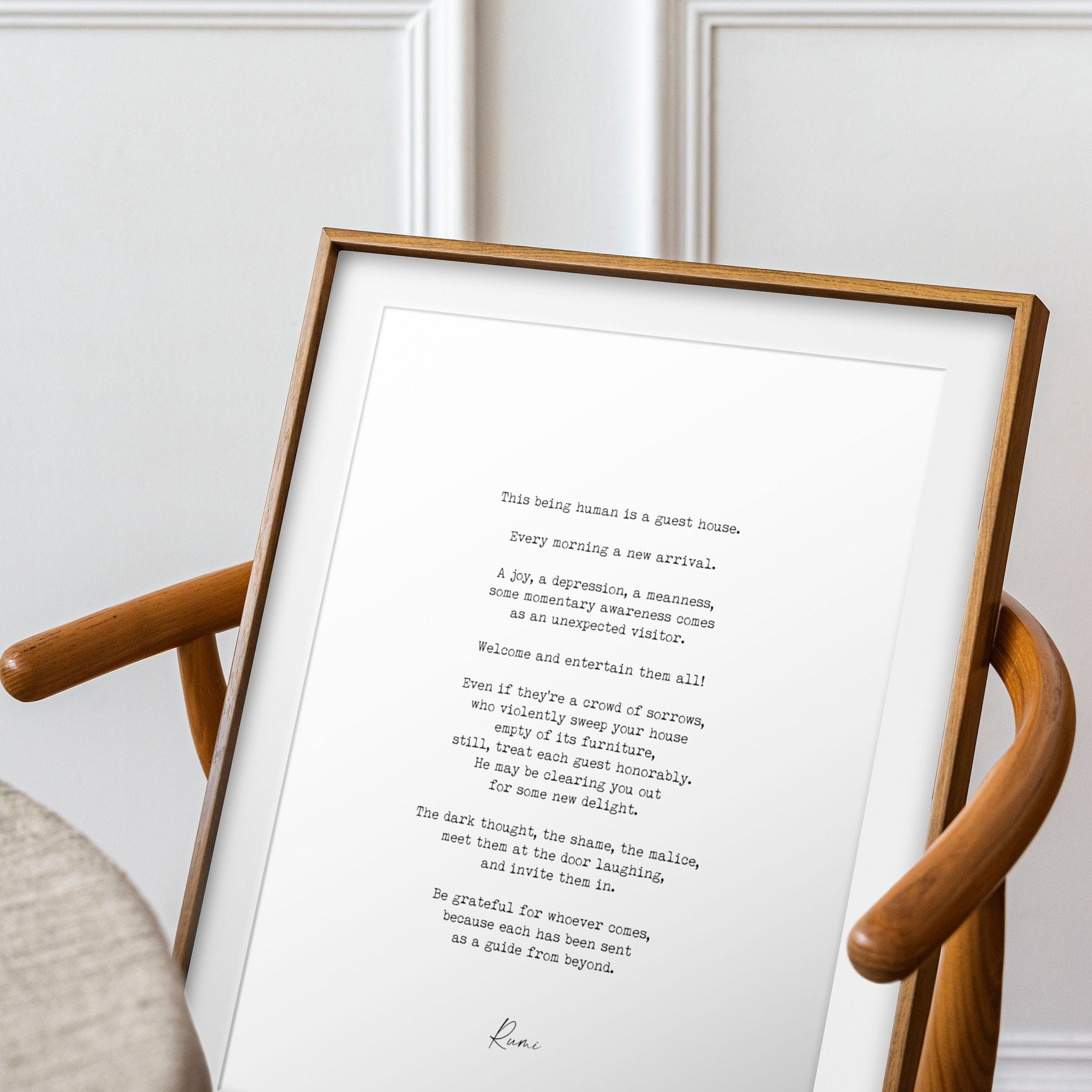 Rumi Inspirational Poetry Wall Art, Guesthouse Poem Minimalist Print Wall Decor