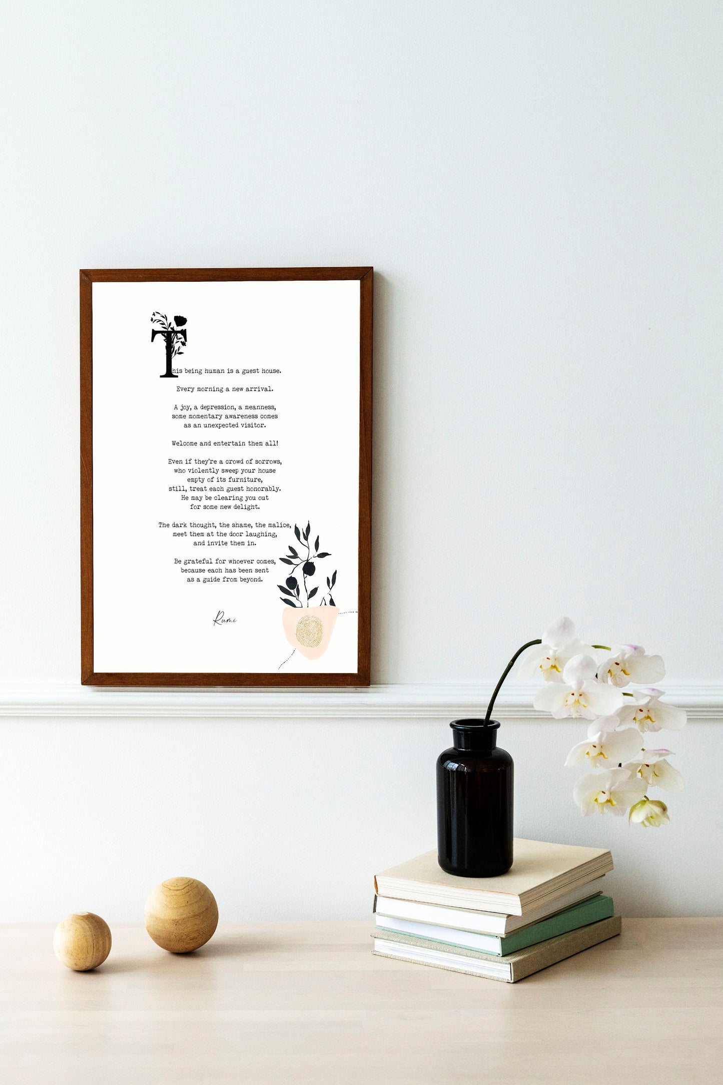 Guest House Rumi Inspirational Poetry Wall Art, Guesthouse Poem Minimalist Print Wall Decor
