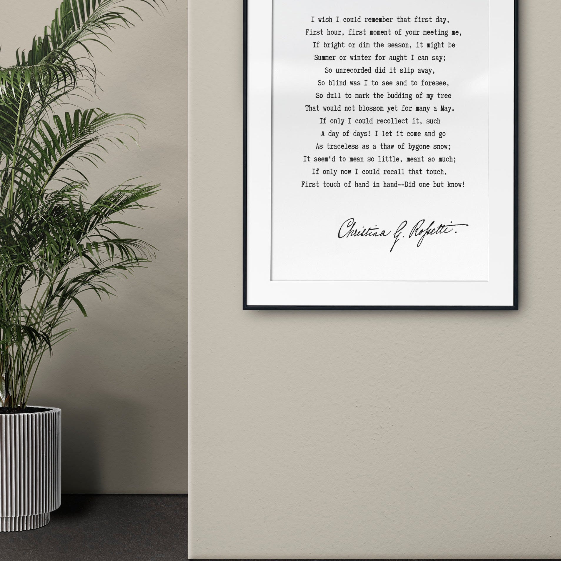 Christina Rossetti Poem Print – "I Wish I Could Remember" – Literary Wall Art – Romantic Poetry Quote – Victorian Style Decor, Black & White