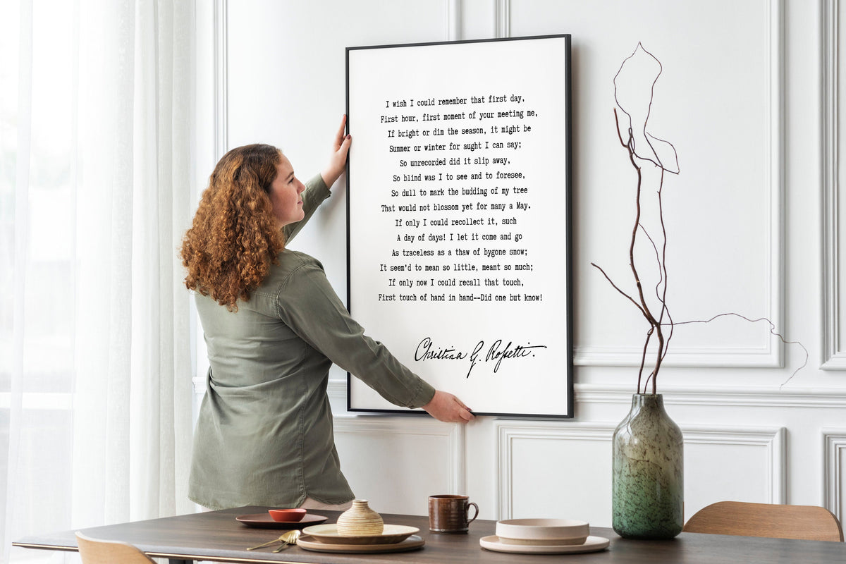 Christina Rossetti Poem Print – "I Wish I Could Remember" – Literary Wall Art – Romantic Poetry Quote – Victorian Style Decor, Black & White