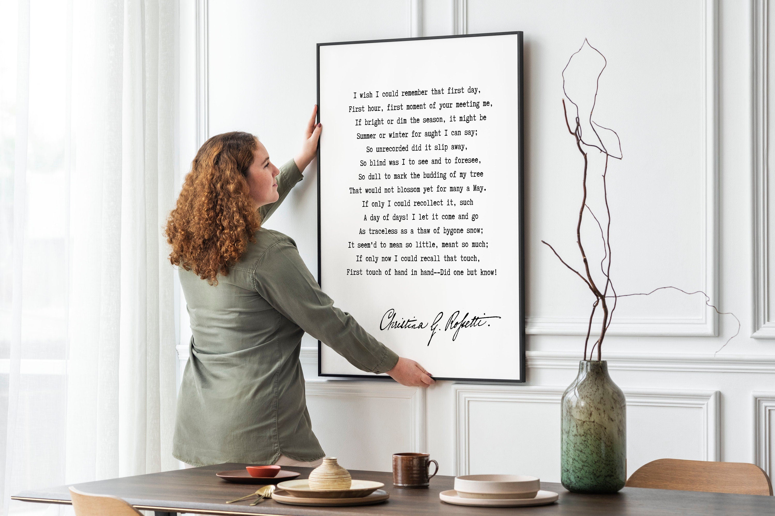 Christina Rossetti Poem Print – "I Wish I Could Remember" – Literary Wall Art – Romantic Poetry Quote – Victorian Style Decor, Black & White