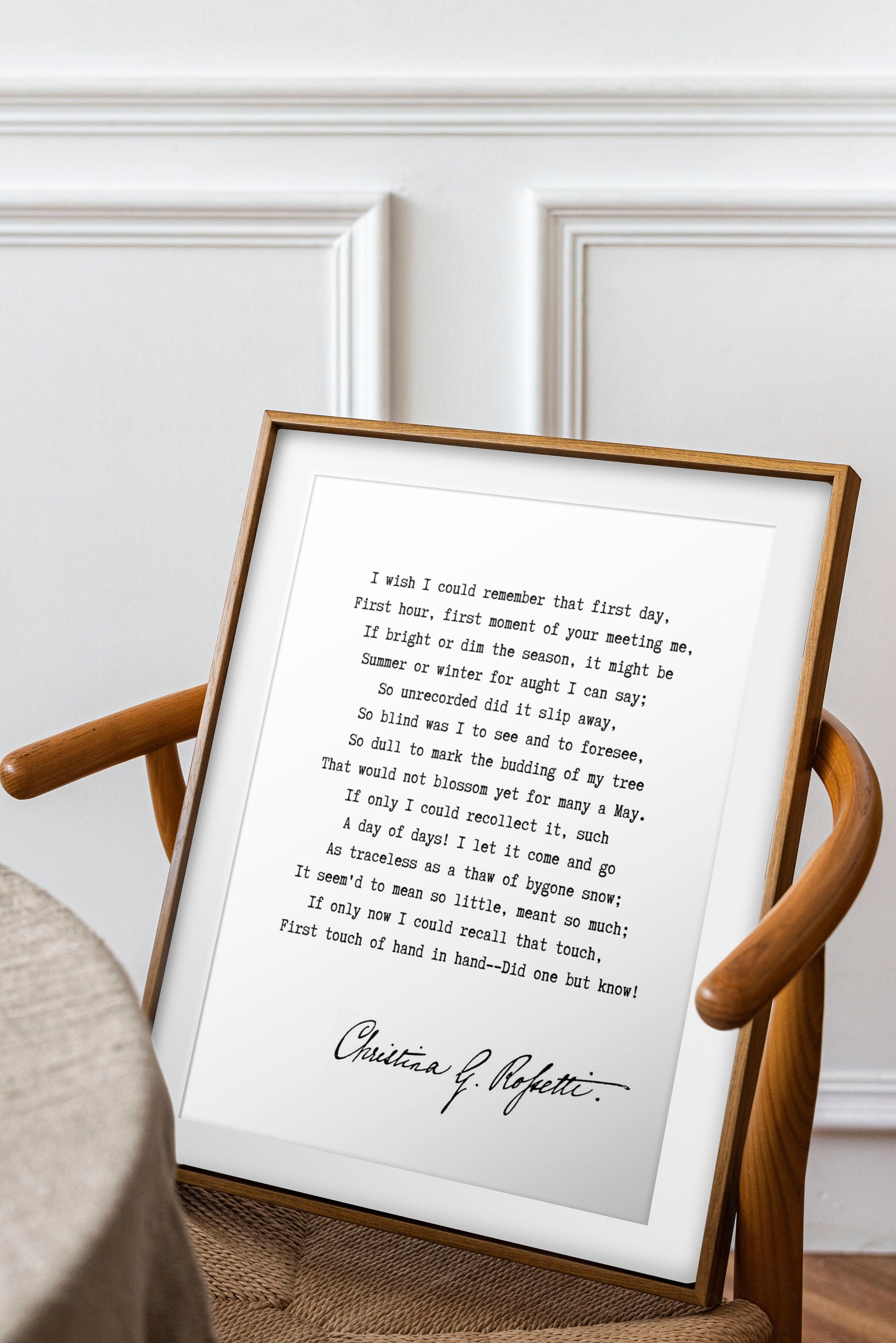Christina Rossetti Poem Print – "I Wish I Could Remember" – Literary Wall Art – Romantic Poetry Quote – Victorian Style Decor, Black & White