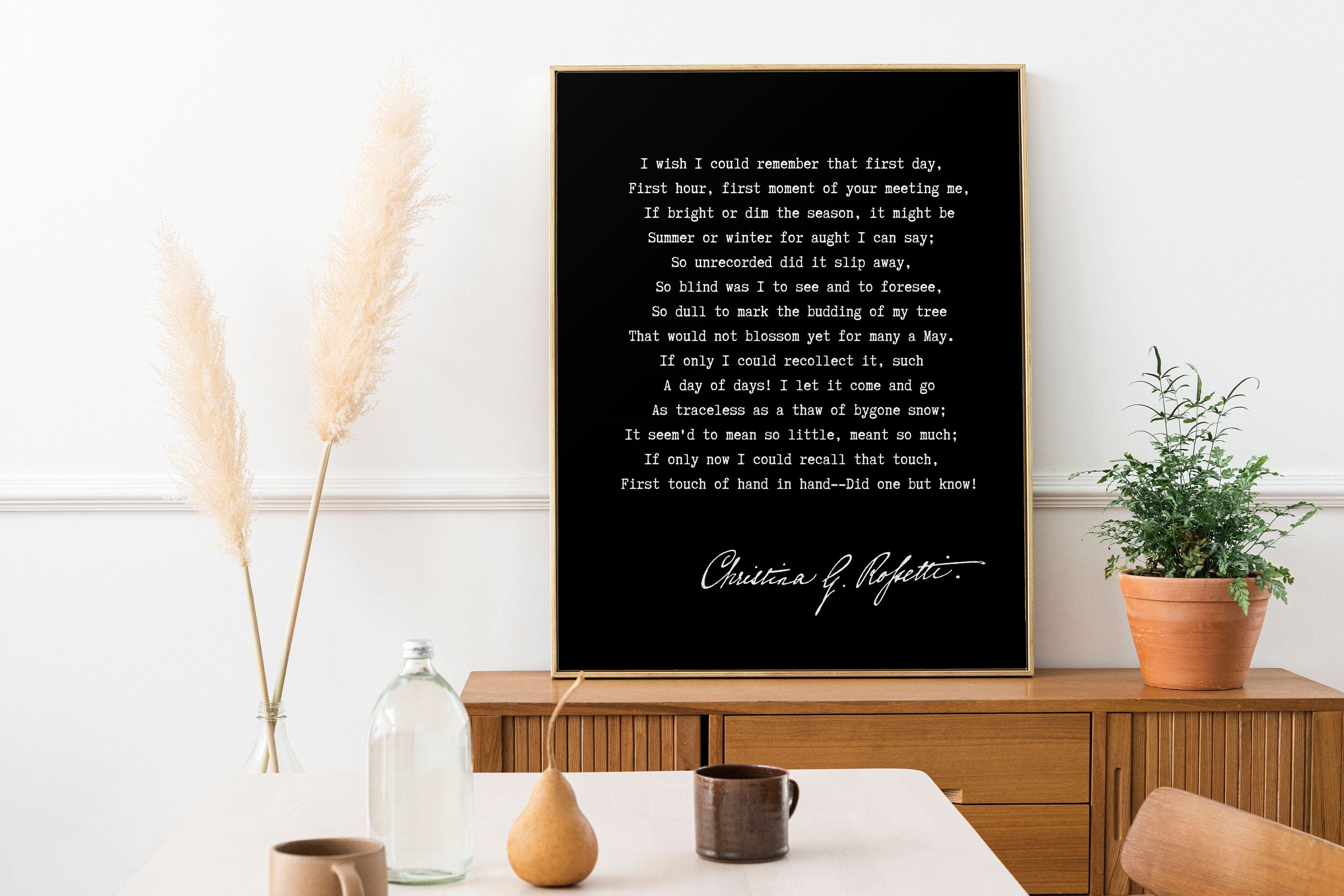 Christina Rossetti Poem Print – "I Wish I Could Remember" – Literary Wall Art – Romantic Poetry Quote – Victorian Style Decor, Black & White