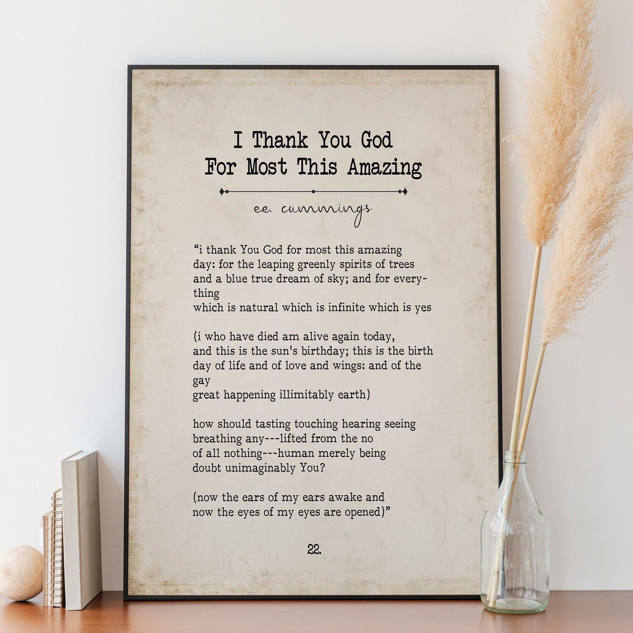 E E Cummings Book Page Inspirational Wall Art, i thank You God for most this amazing Prayer Poem Vintage Style Print Wall Decor