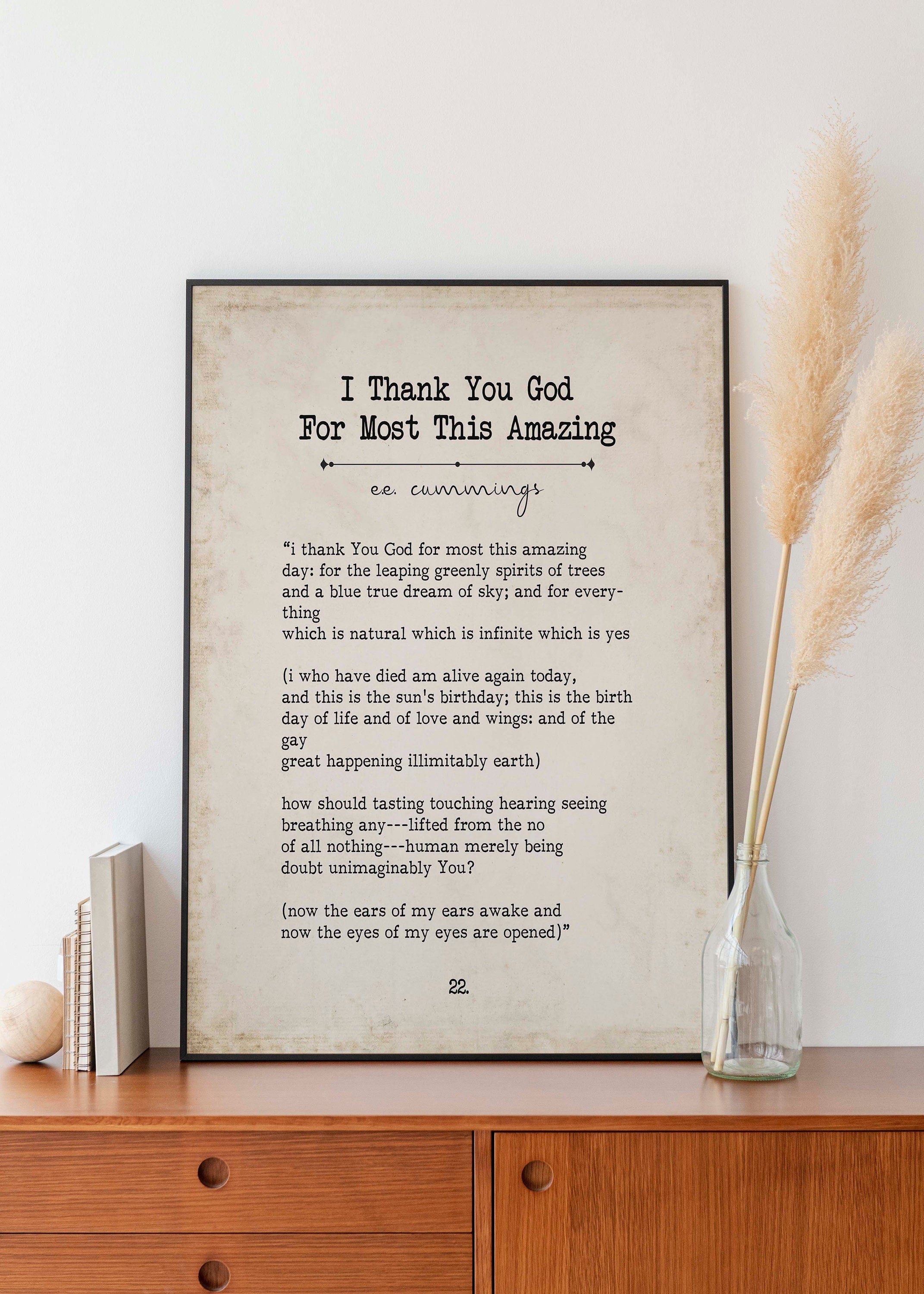 E E Cummings Book Page Inspirational Wall Art, i thank You God for most this amazing Prayer Poem Vintage Style Print Wall Decor
