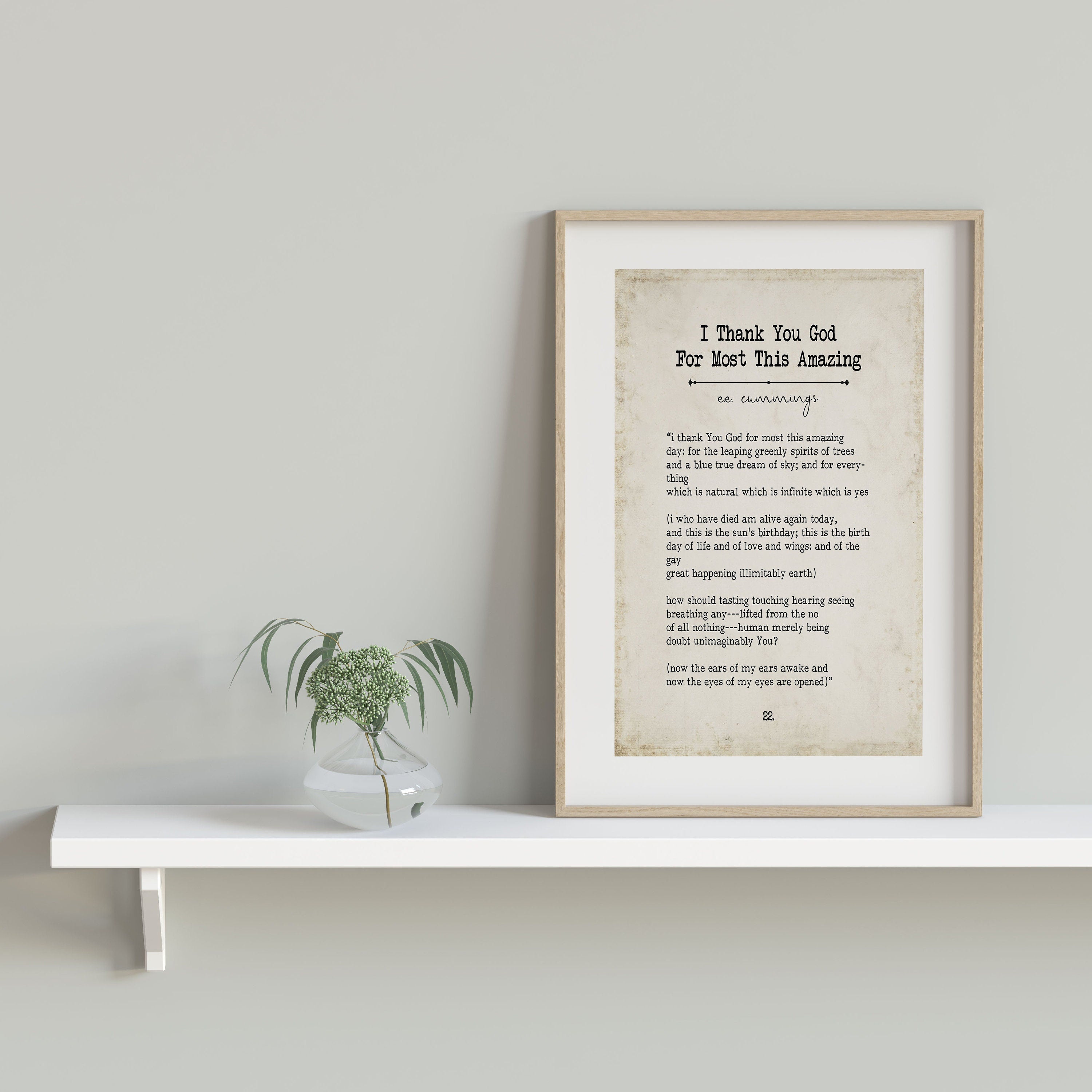 E E Cummings Book Page Inspirational Wall Art, i thank You God for most this amazing Prayer Poem Vintage Style Print Wall Decor