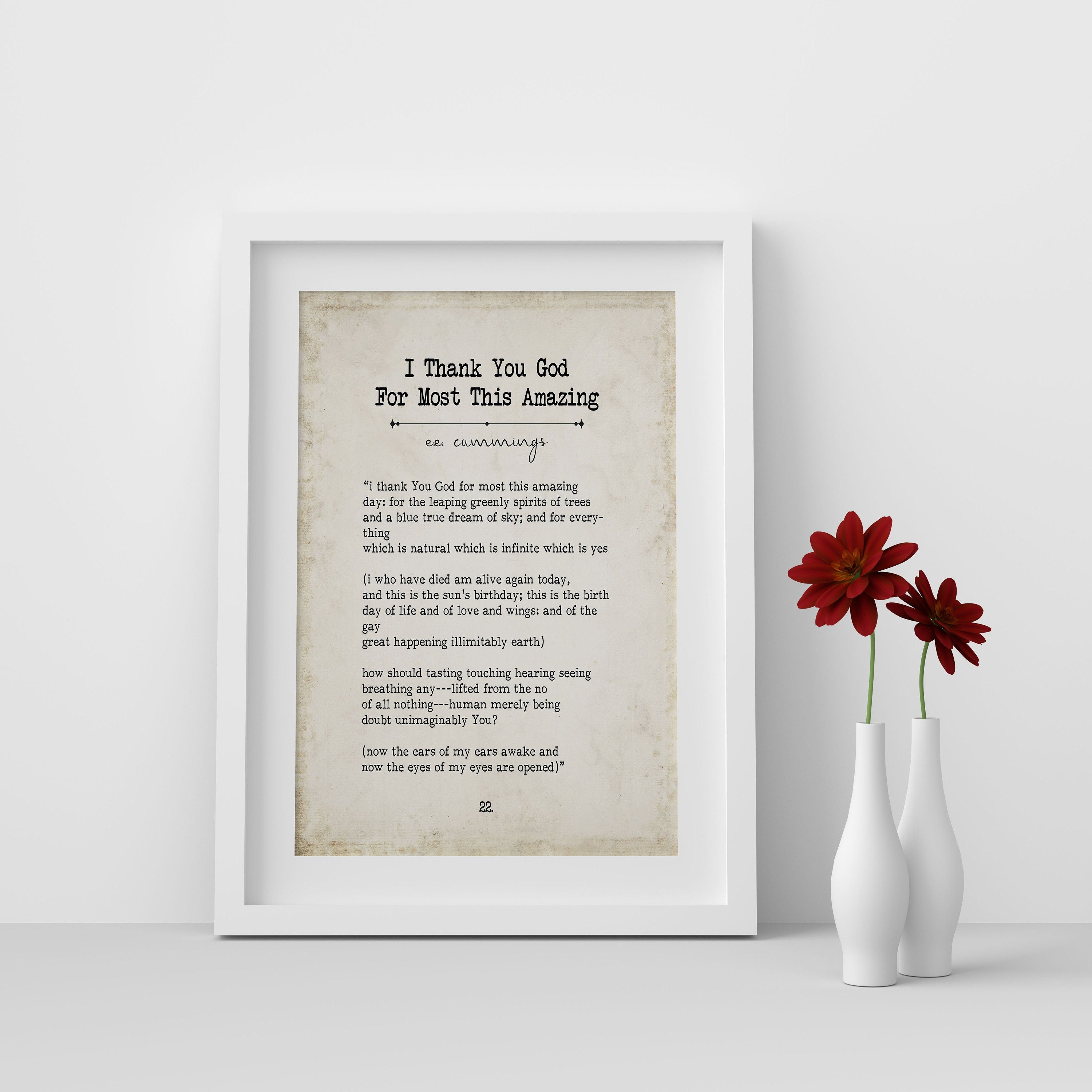 E E Cummings Book Page Inspirational Wall Art, i thank You God for most this amazing Prayer Poem Vintage Style Print Wall Decor