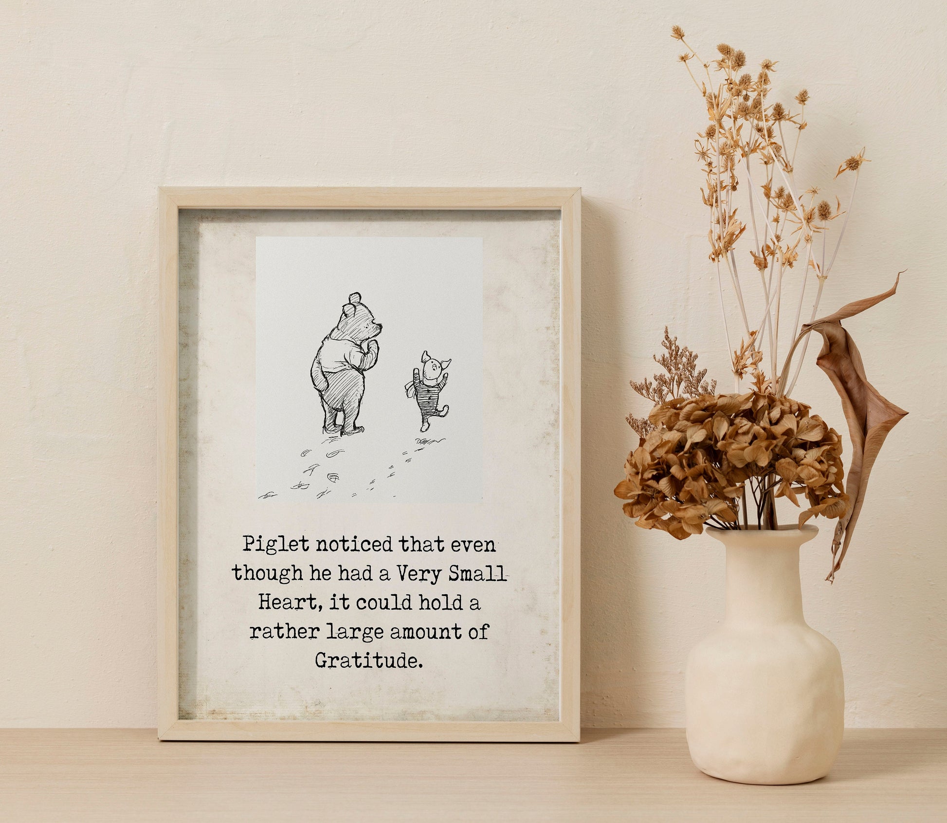 Winnie the Pooh Art Gratitude Quote Print – Piglet Wall Decor – Framed or Unframed