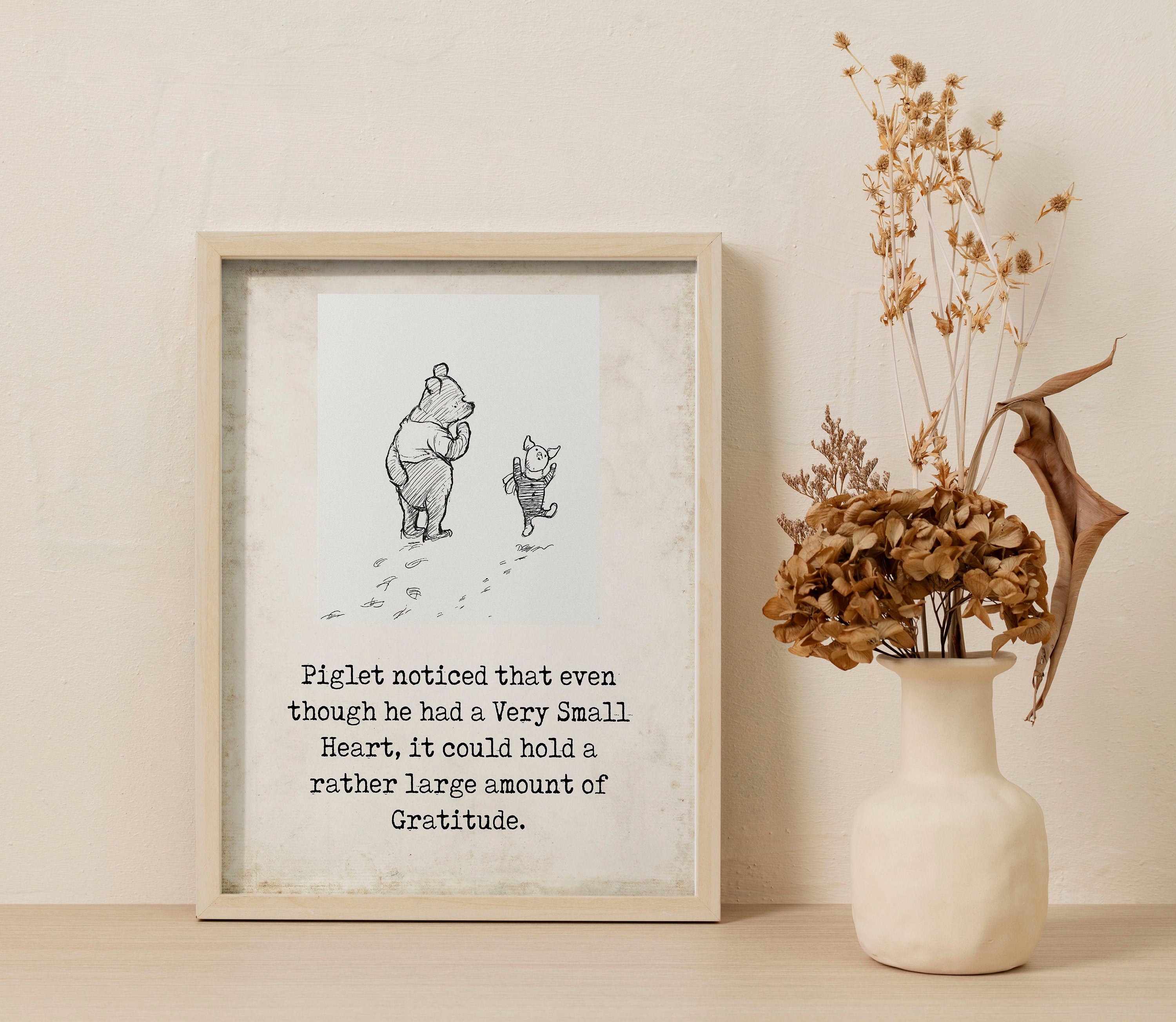 Winnie the Pooh Art Gratitude Quote Print – Piglet Wall Decor – Framed or Unframed