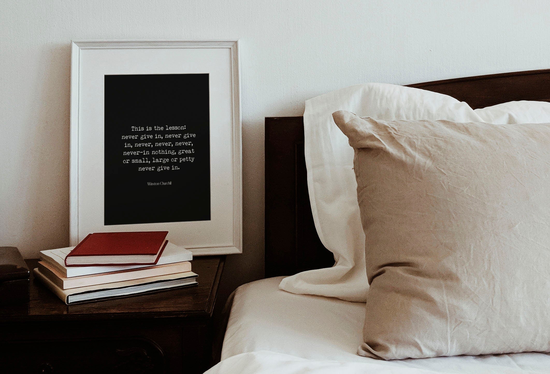 Winston Churchill Never Give Up Inspiring Quote Print Literary Decor