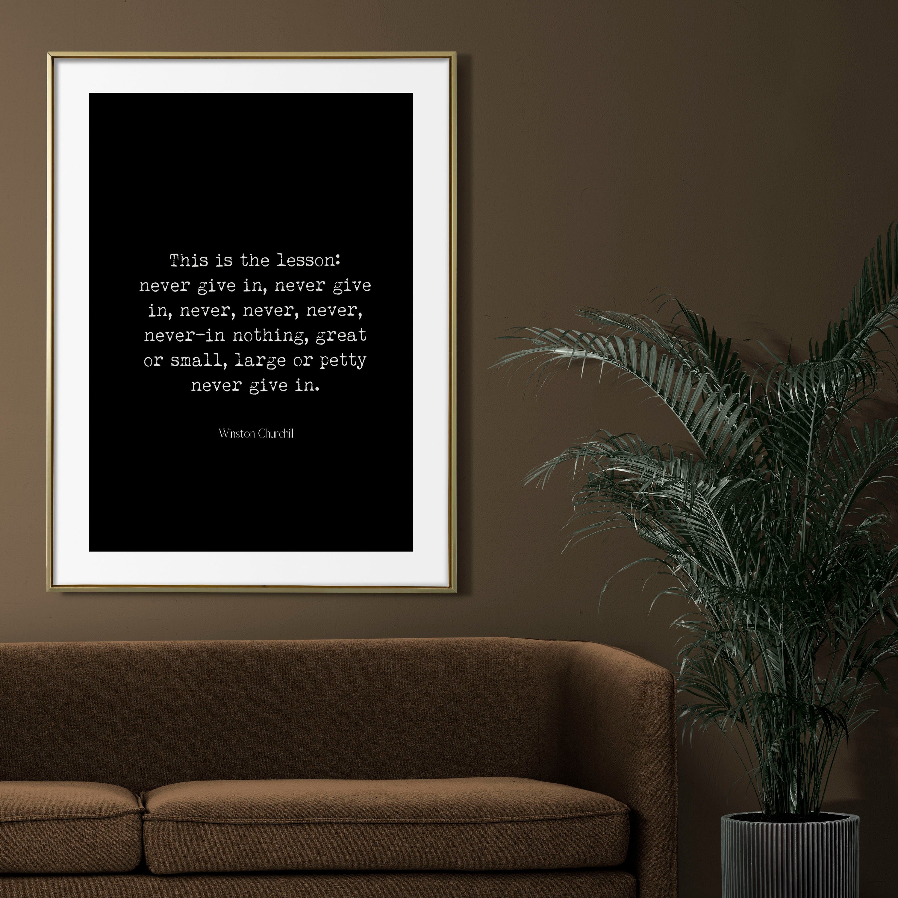 Winston Churchill Never Give Up Inspiring Quote Print Literary Decor