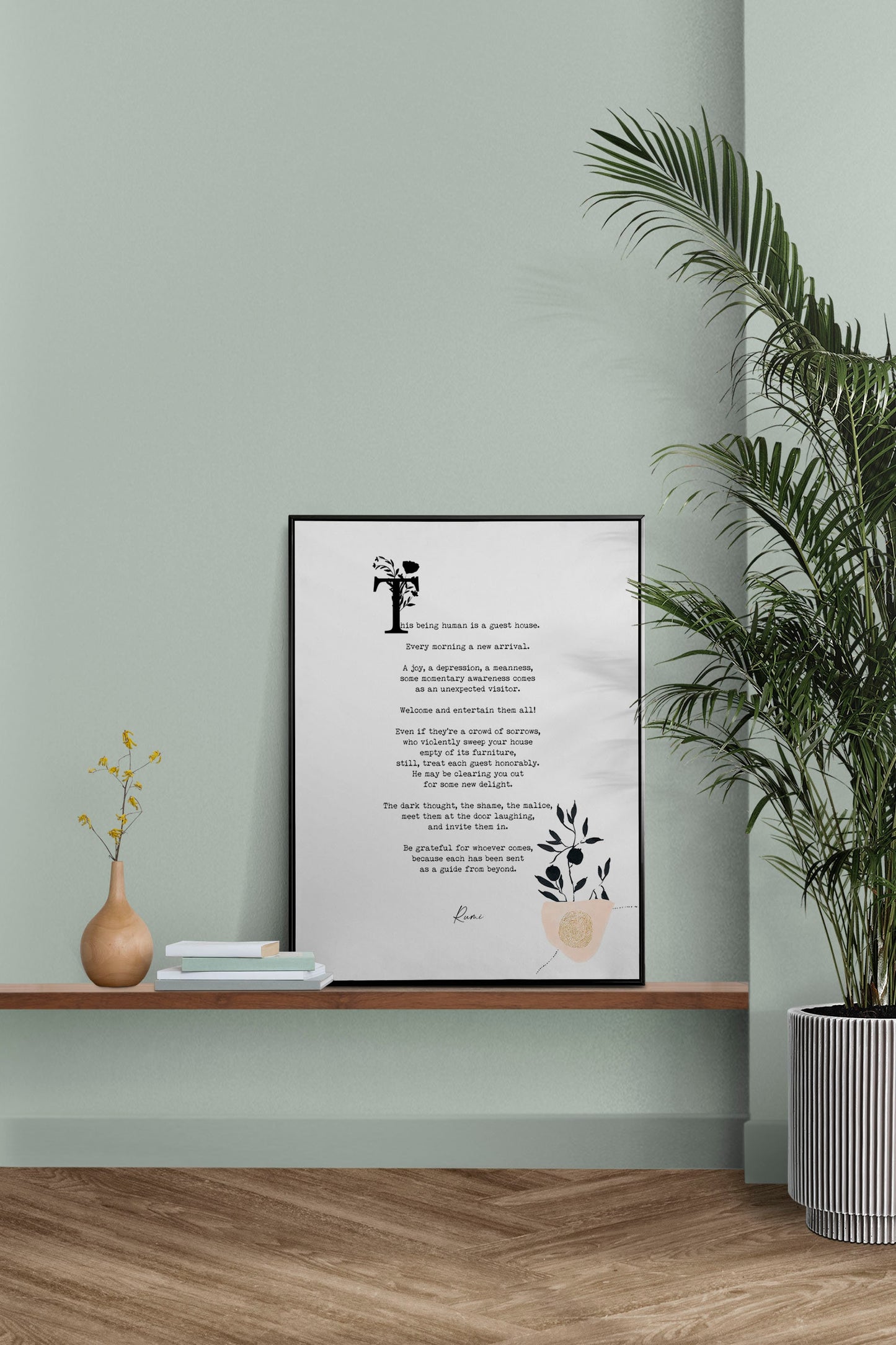 Guest House Rumi Inspirational Poetry Wall Art, Guesthouse Poem Minimalist Print Wall Decor