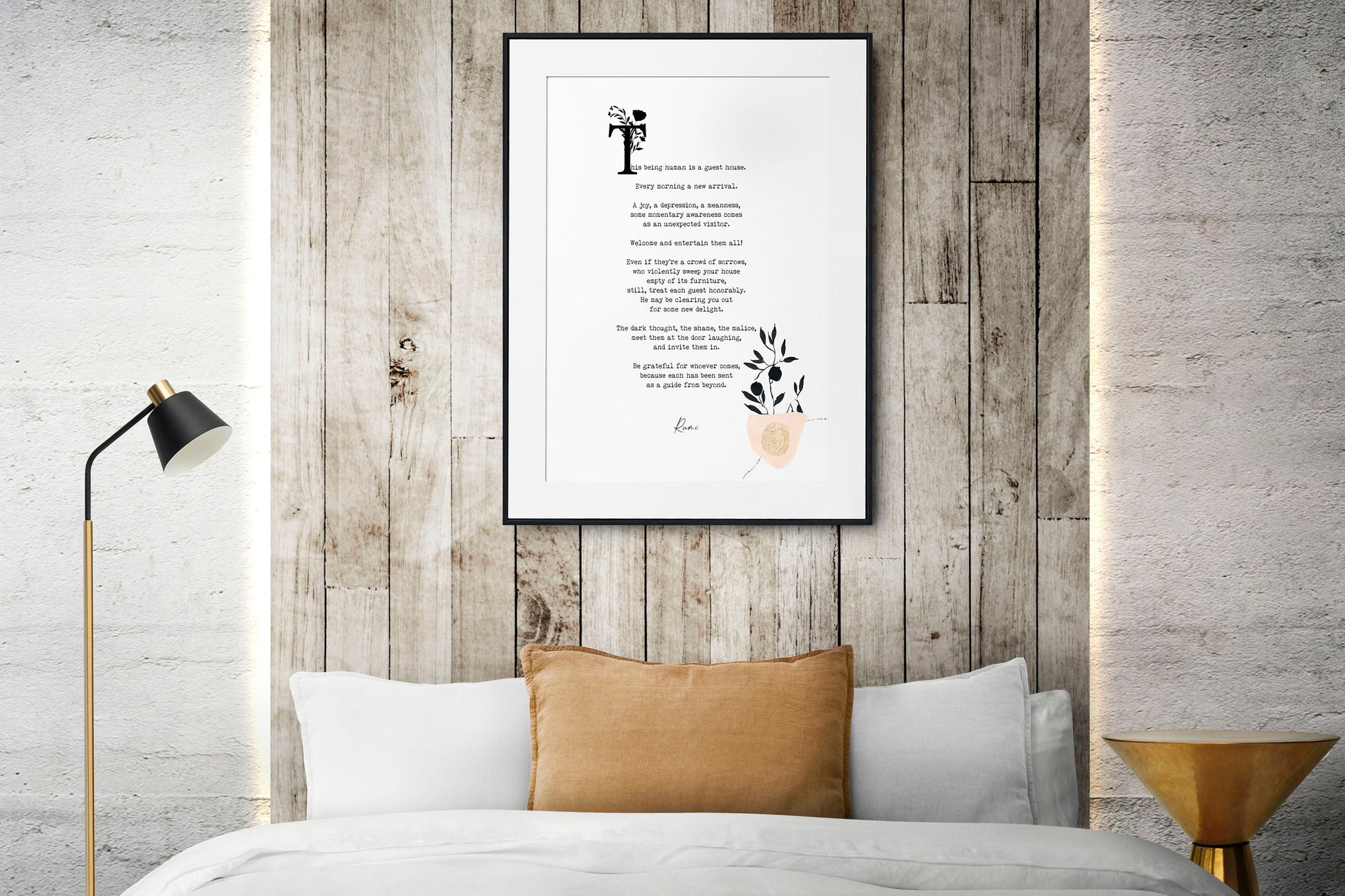 Guest House Rumi Inspirational Poetry Wall Art, Guesthouse Poem Minimalist Print Wall Decor